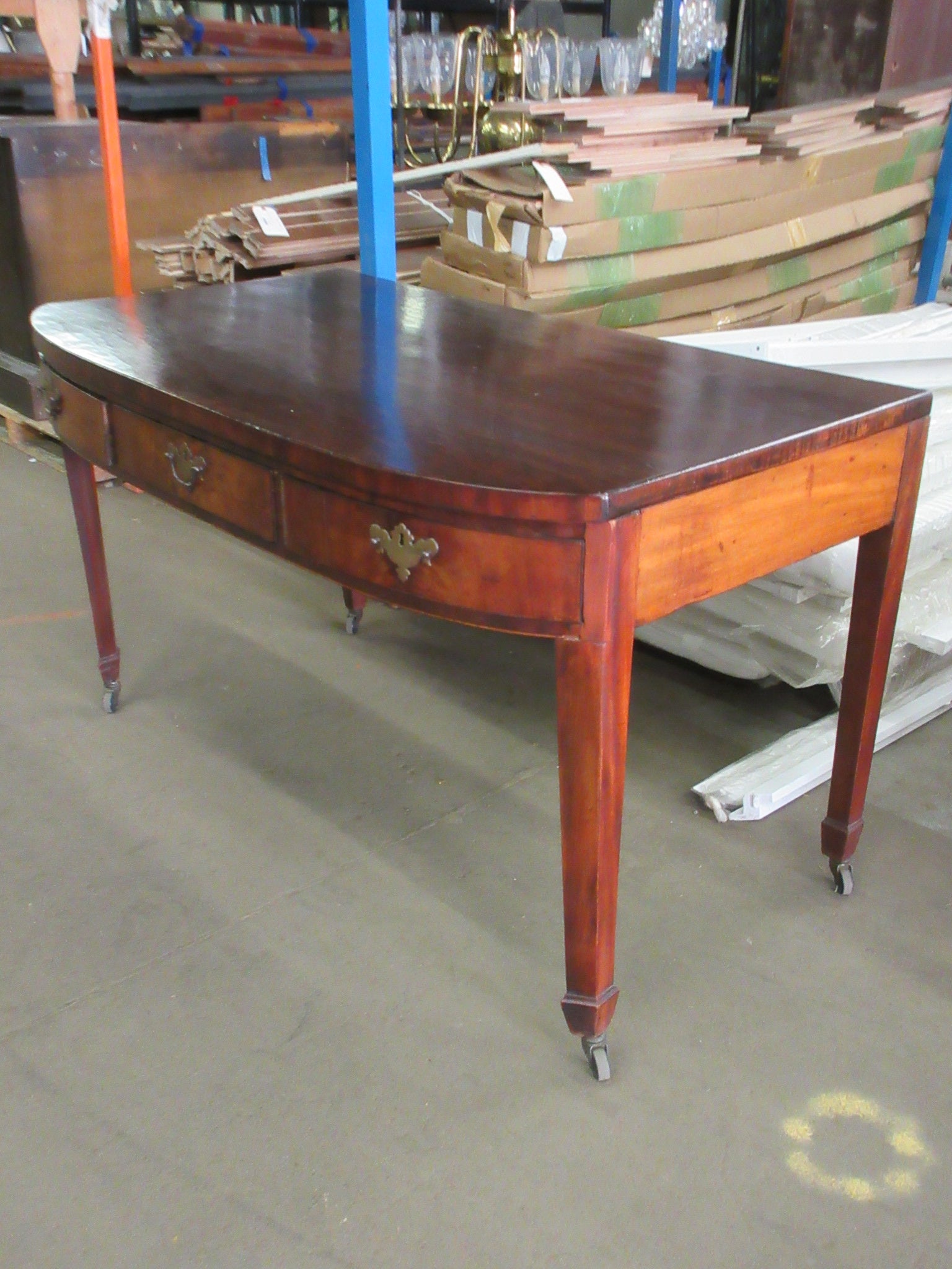 Antique Three Drawer Desk on Rolling Casters
