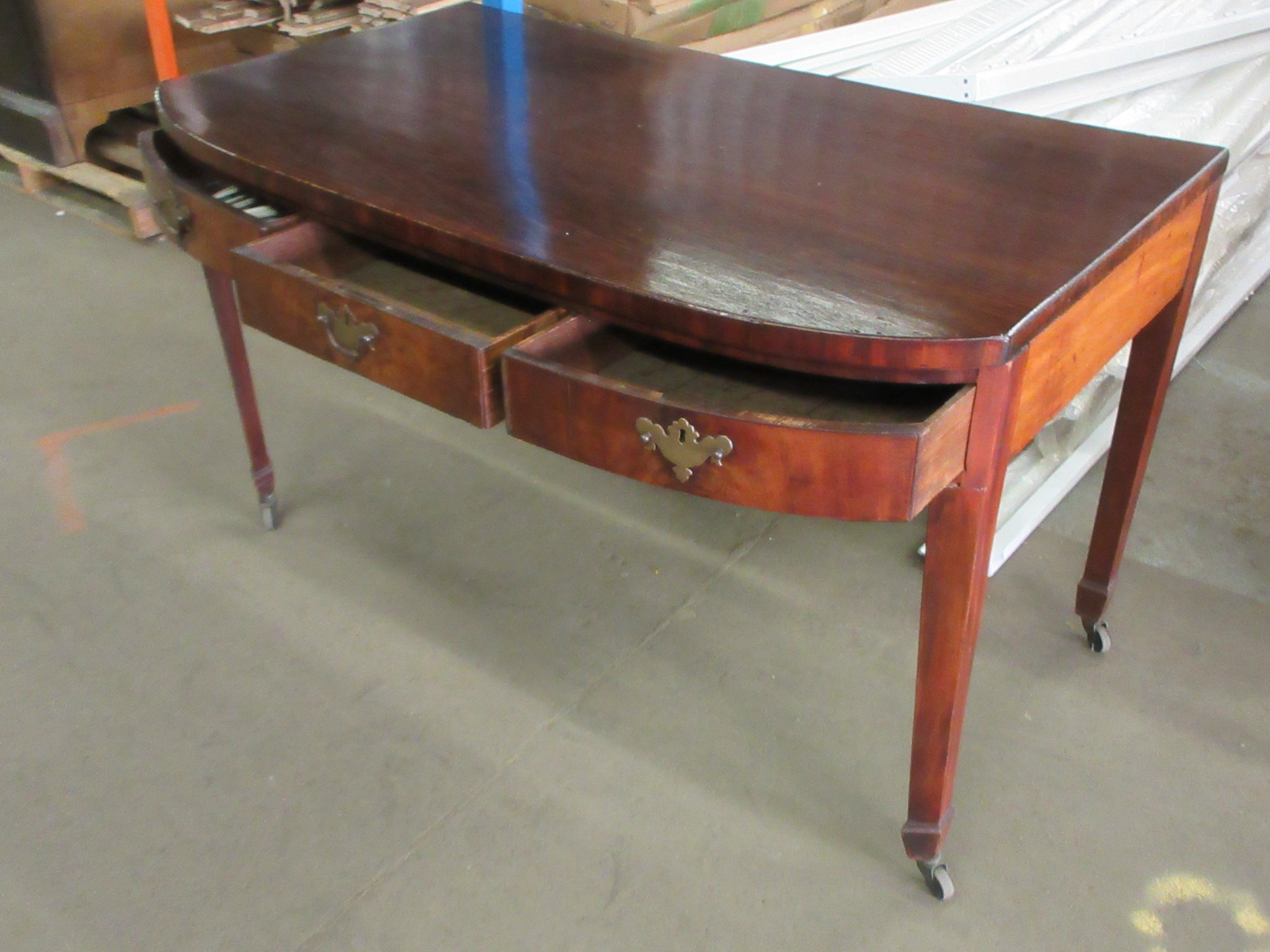 Antique Three Drawer Desk on Rolling Casters