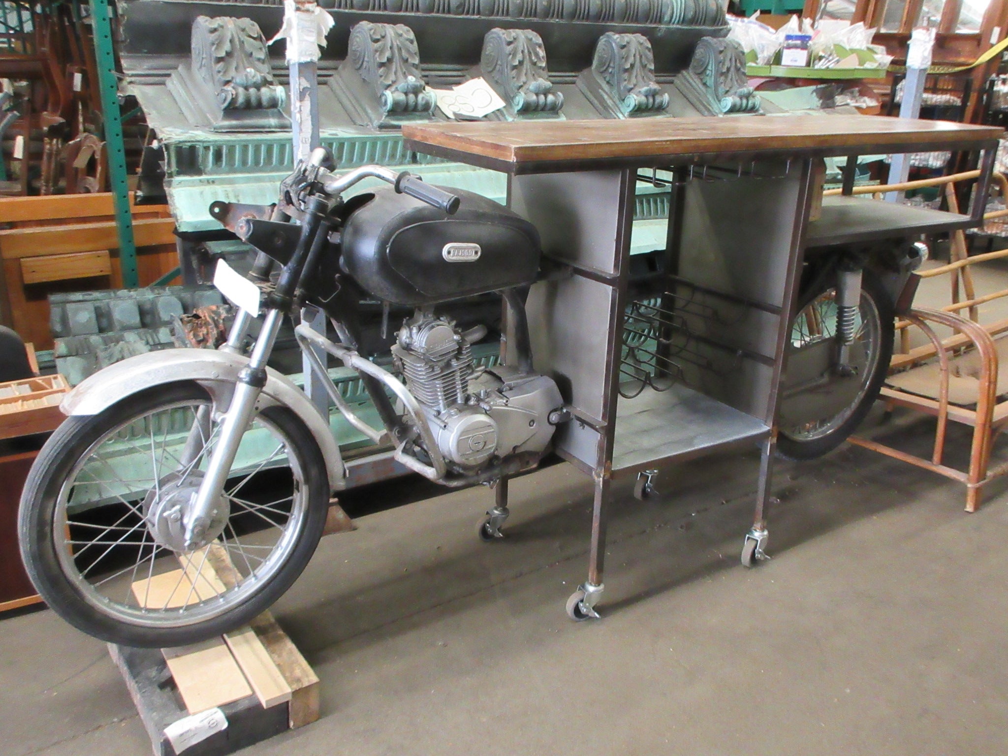 Repurposed Motorcycle Bar Cart on Casters