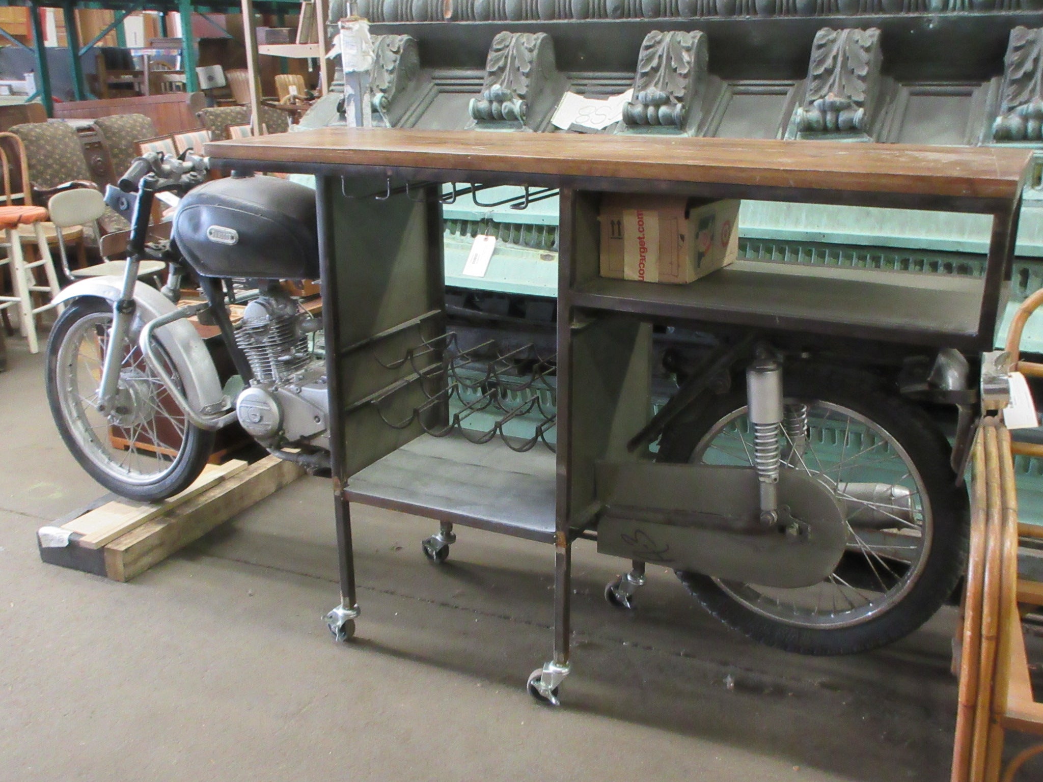 Repurposed Motorcycle Bar Cart on Casters