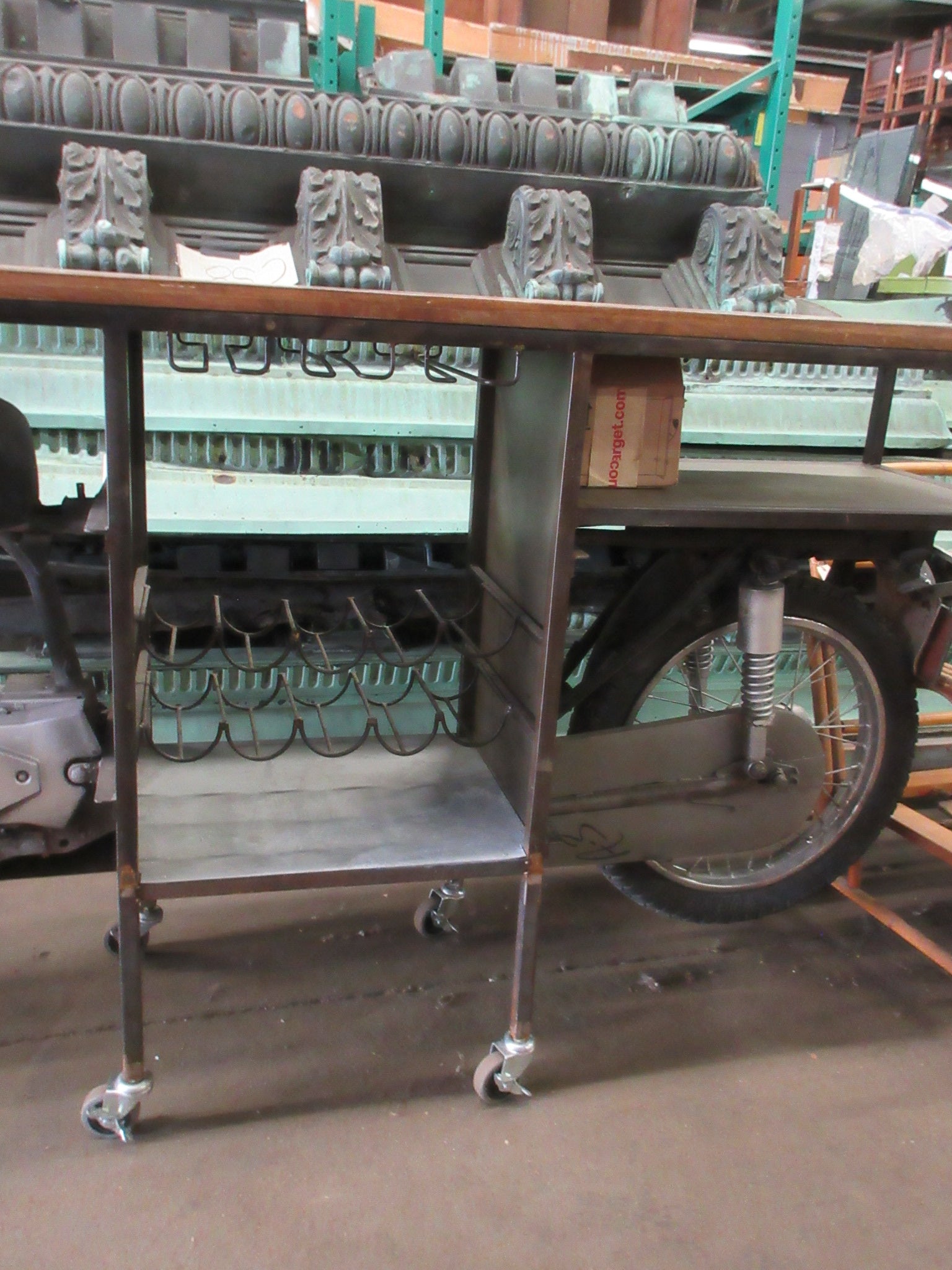 Repurposed Motorcycle Bar Cart on Casters