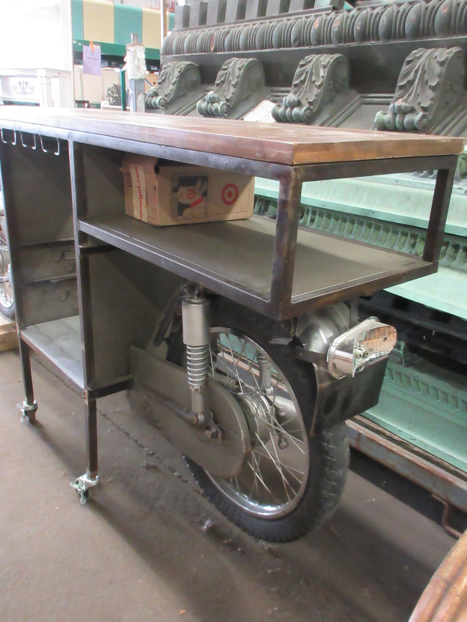 Repurposed Motorcycle Bar Cart on Casters