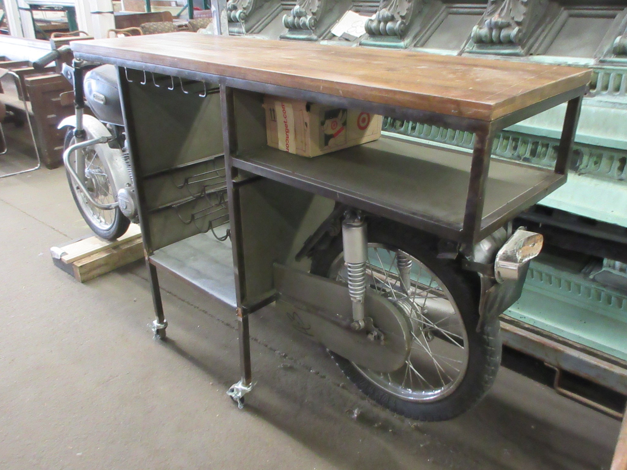 Repurposed Motorcycle Bar Cart on Casters