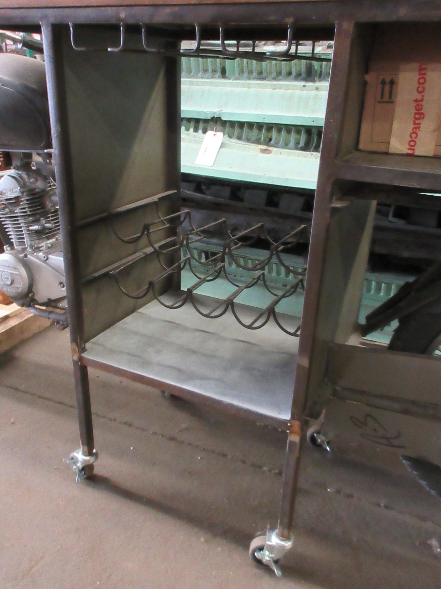 Repurposed Motorcycle Bar Cart on Casters
