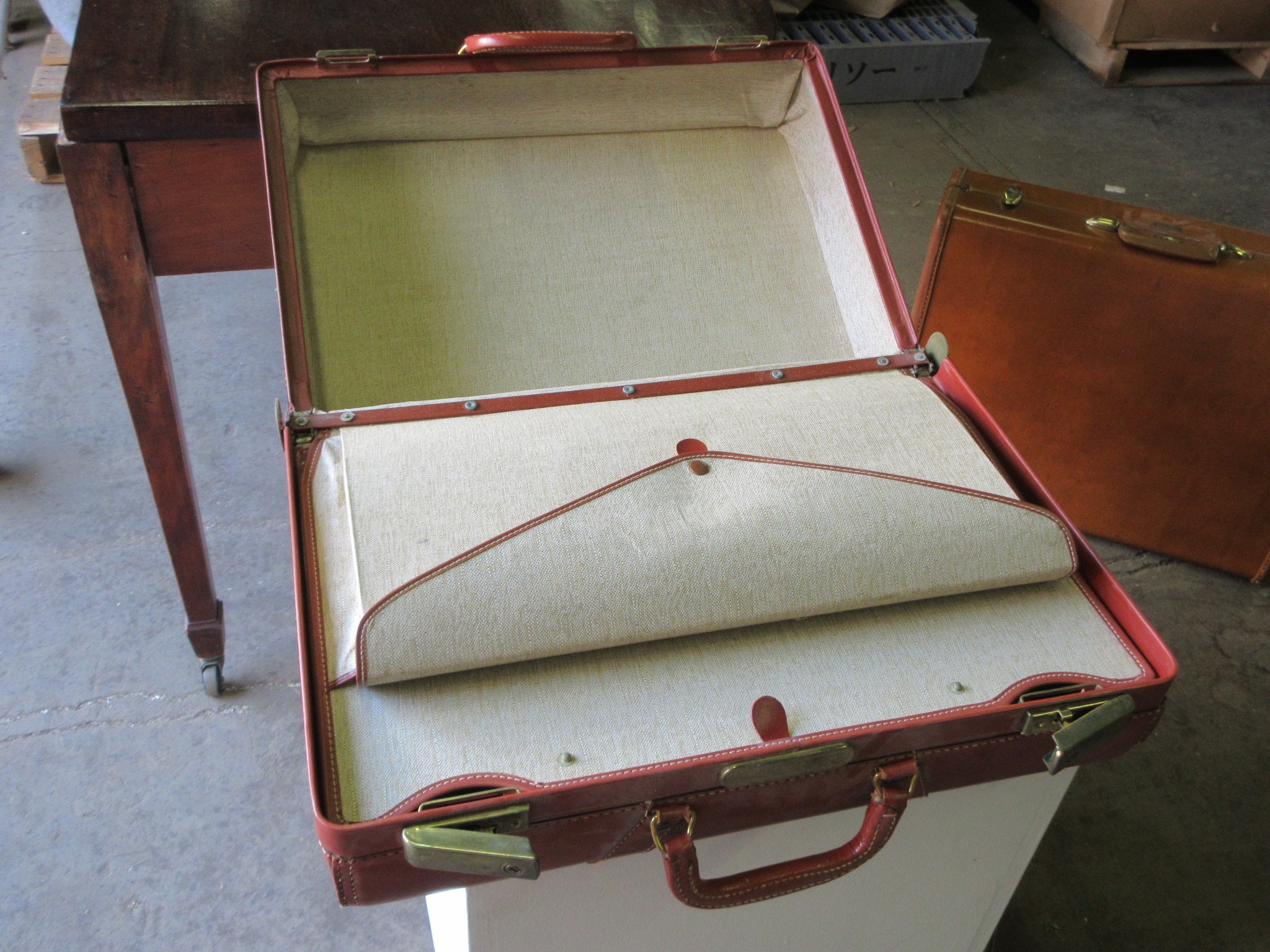 Vintage Two Handled Cowhide Leather Suitcase