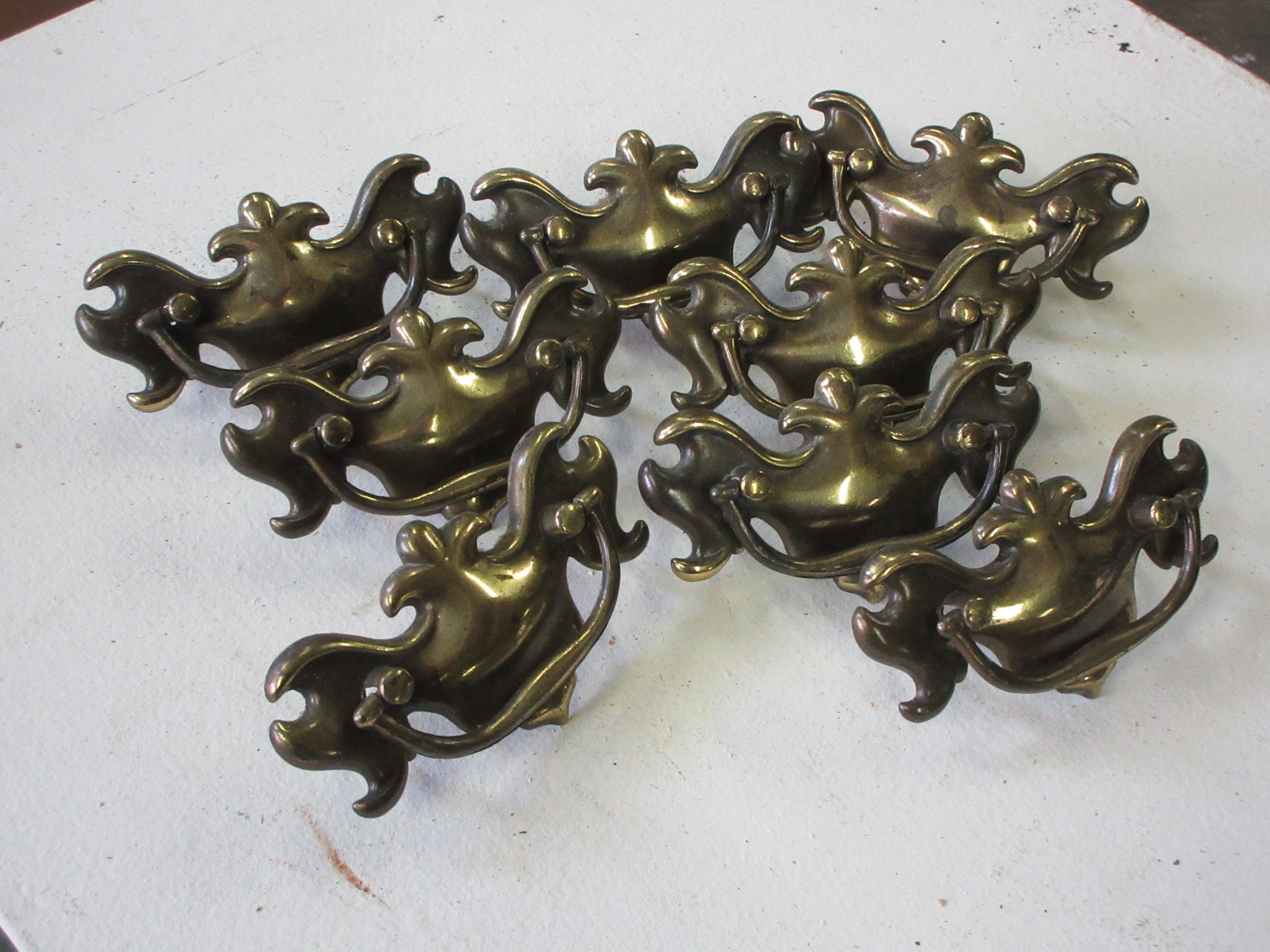 Vintage Chippendale Style Brass Pull Handles (Set of 8)