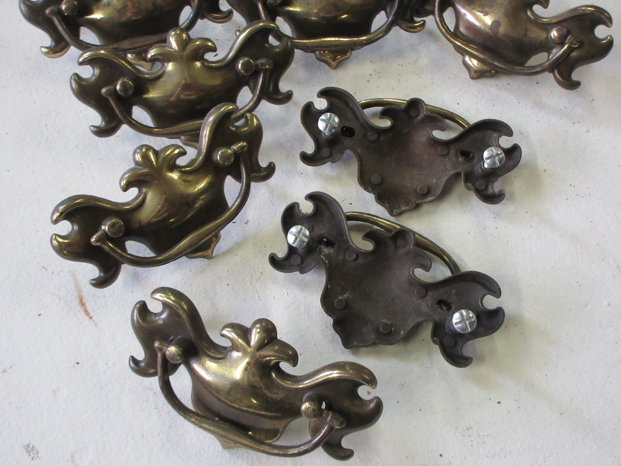 Vintage Chippendale Style Brass Pull Handles (Set of 8)