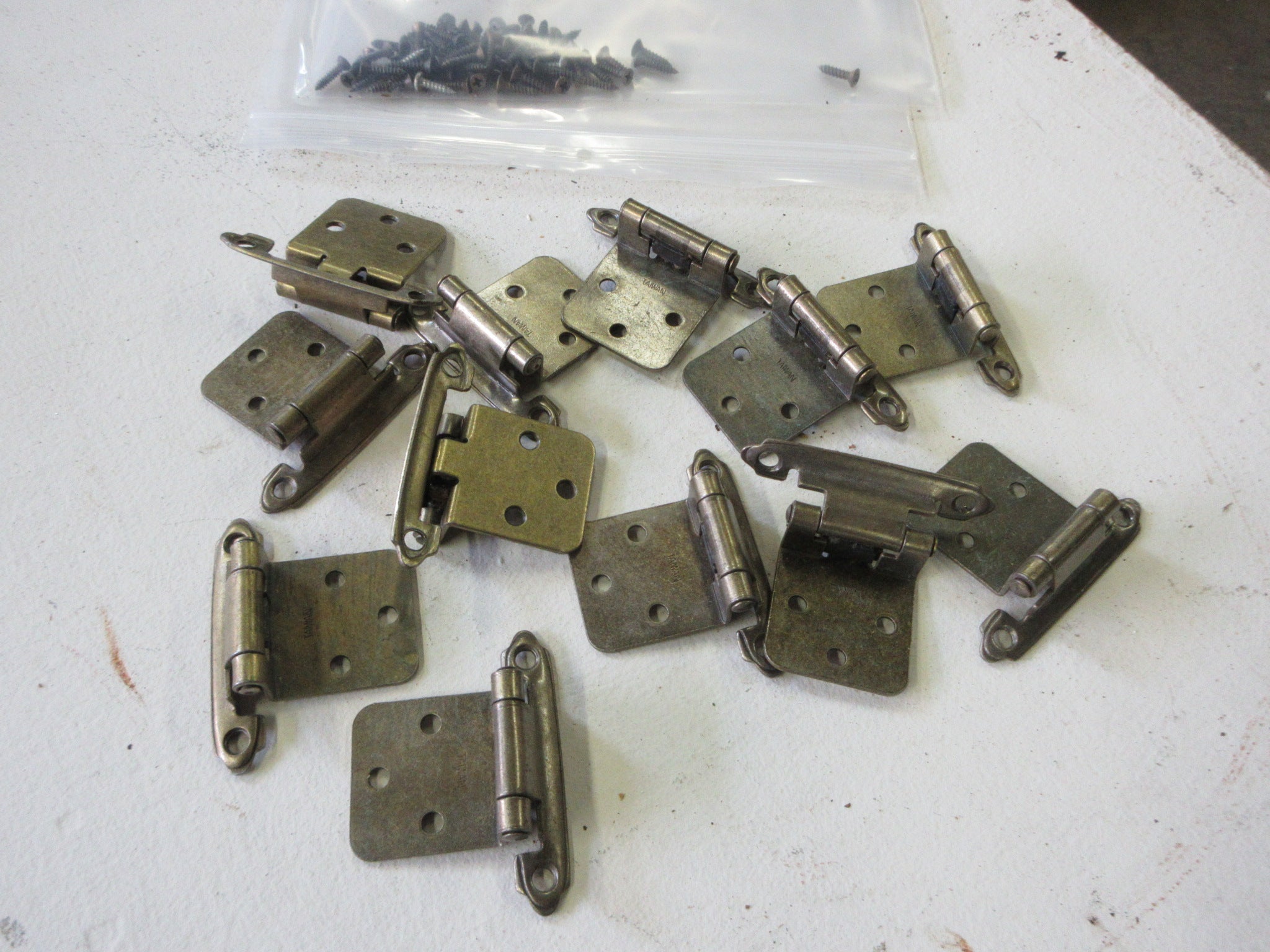 Brass Finish Metal Flush Hinges (Lot of 12 with Hardware)