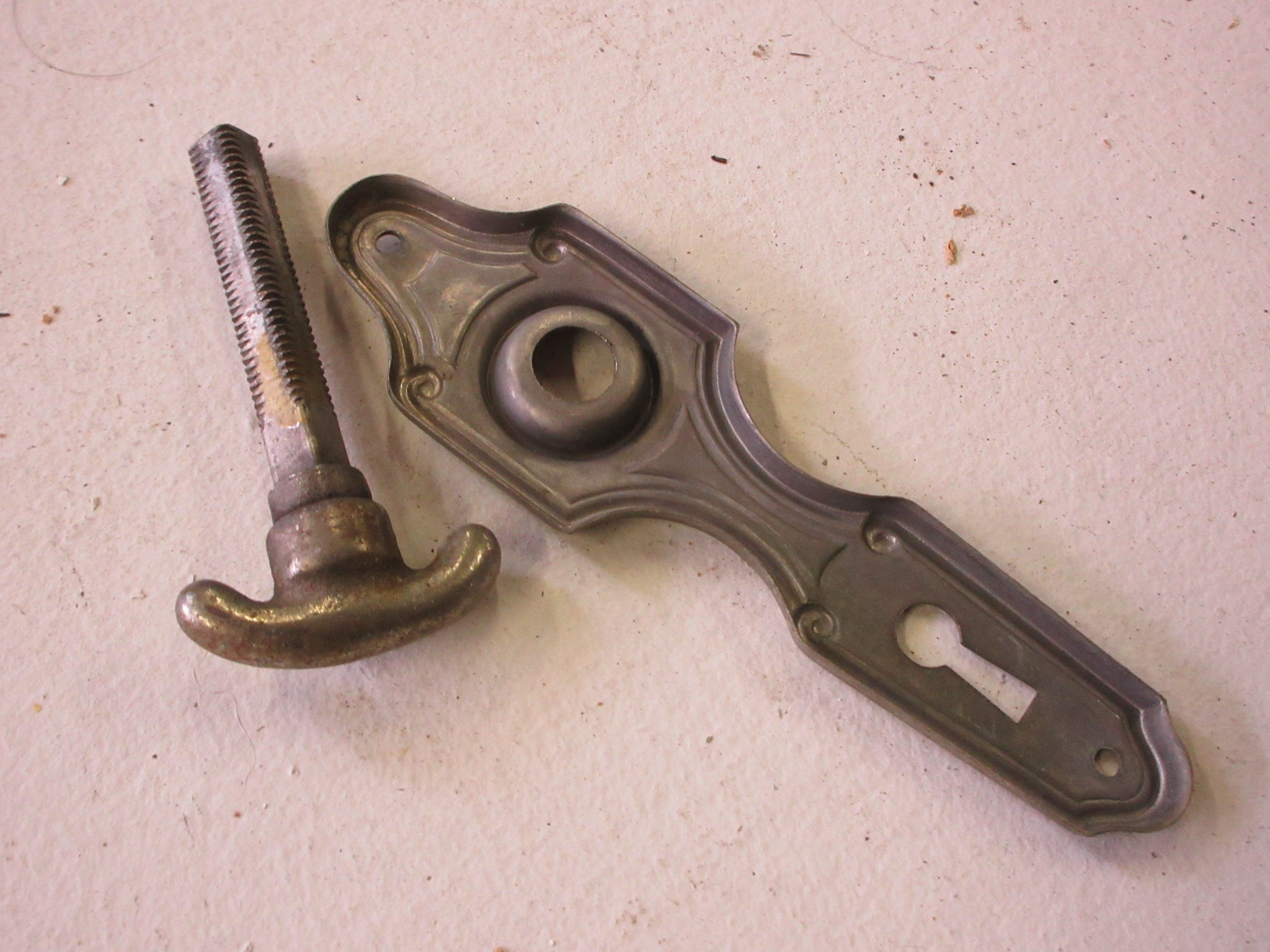 Vintage Brass Thumb Turn Lock and Backplate (Two Pieces)