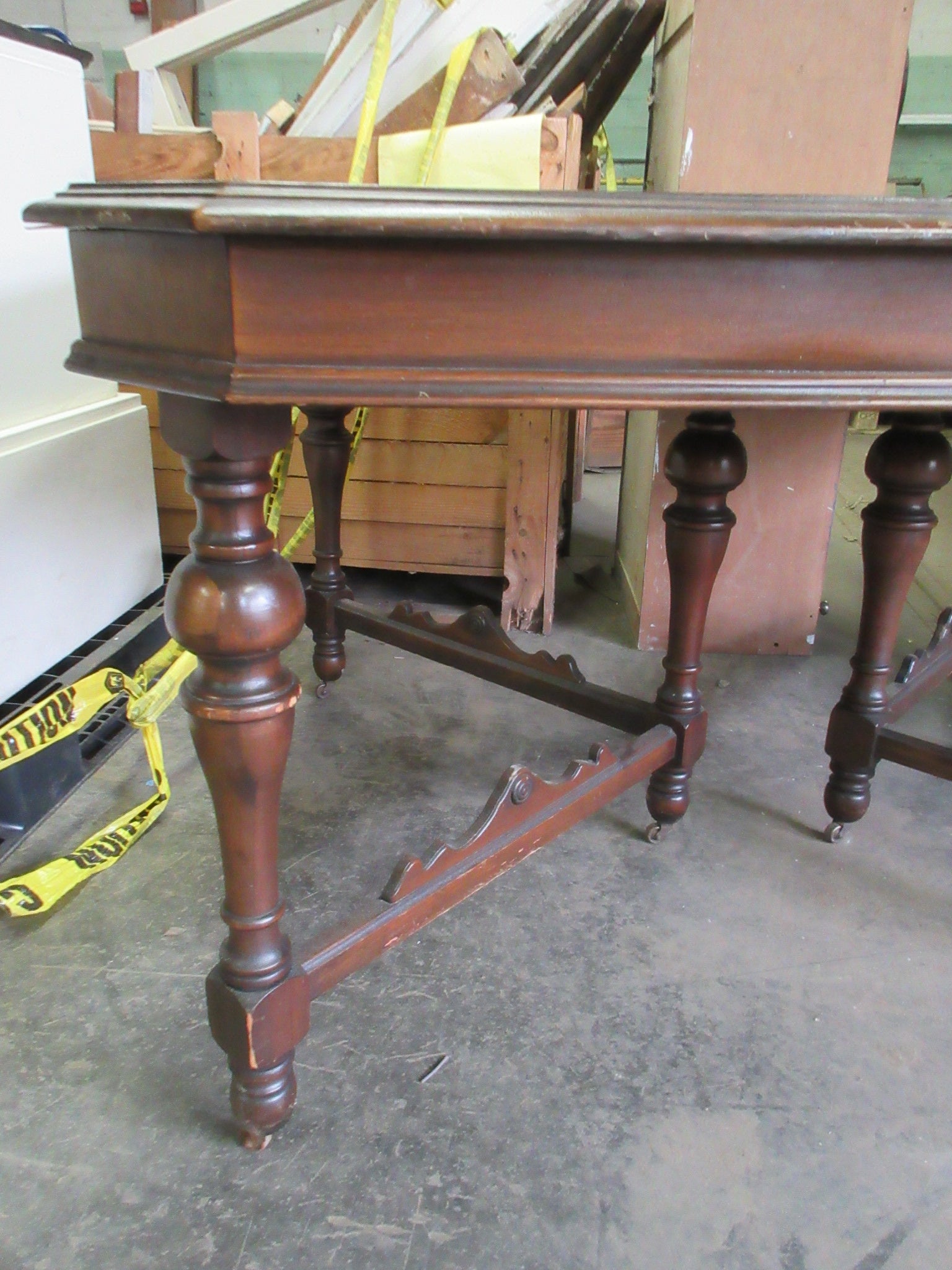 Carved Oak Wood Six Leg Dining Table with 12" Leaf