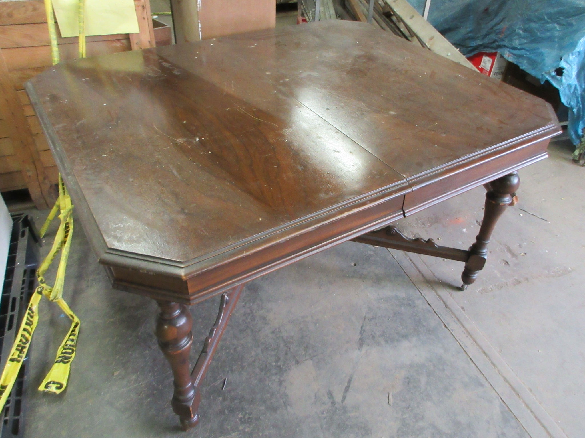 Carved Oak Wood Six Leg Dining Table with 12" Leaf