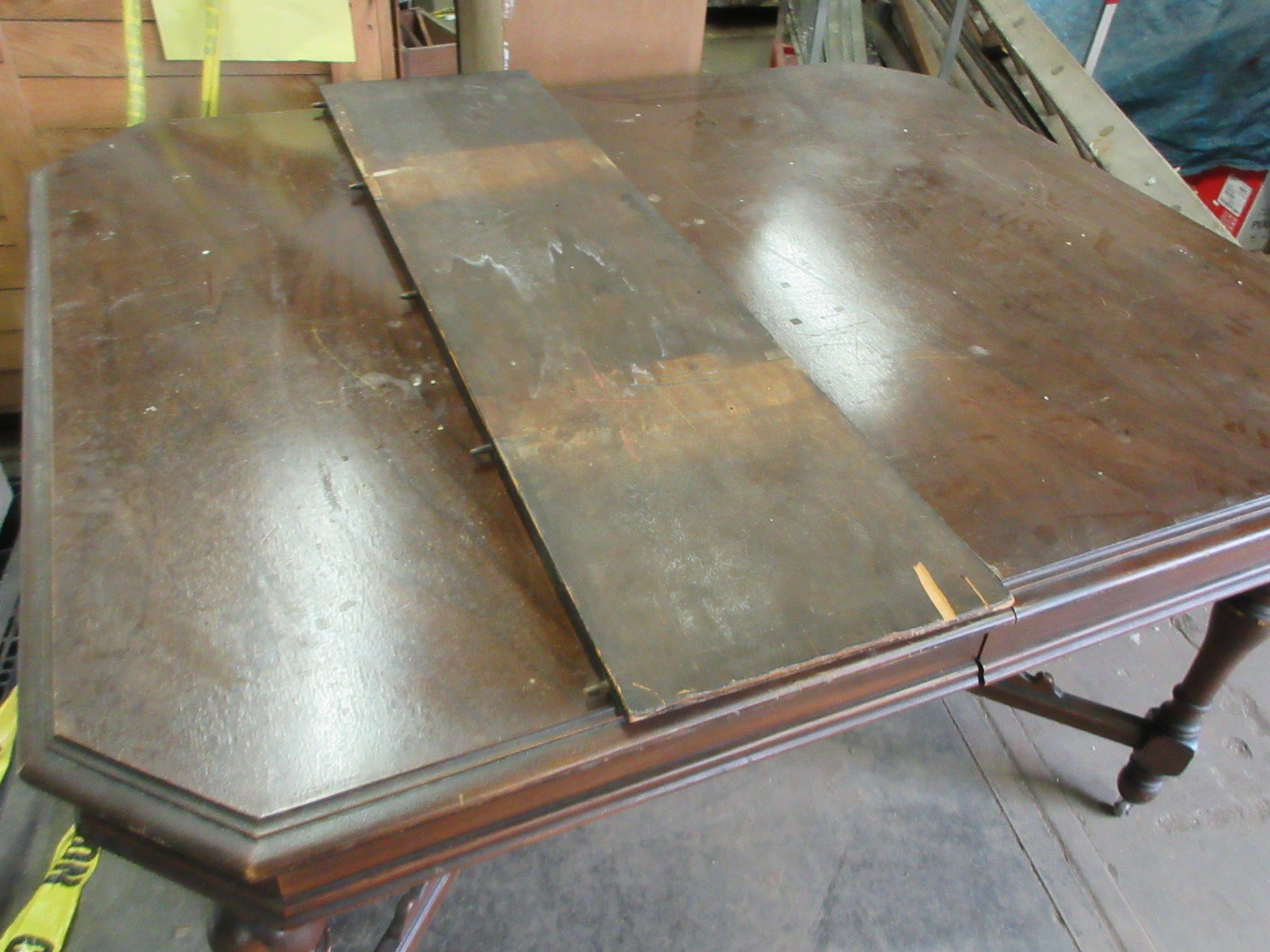 Carved Oak Wood Six Leg Dining Table with 12" Leaf