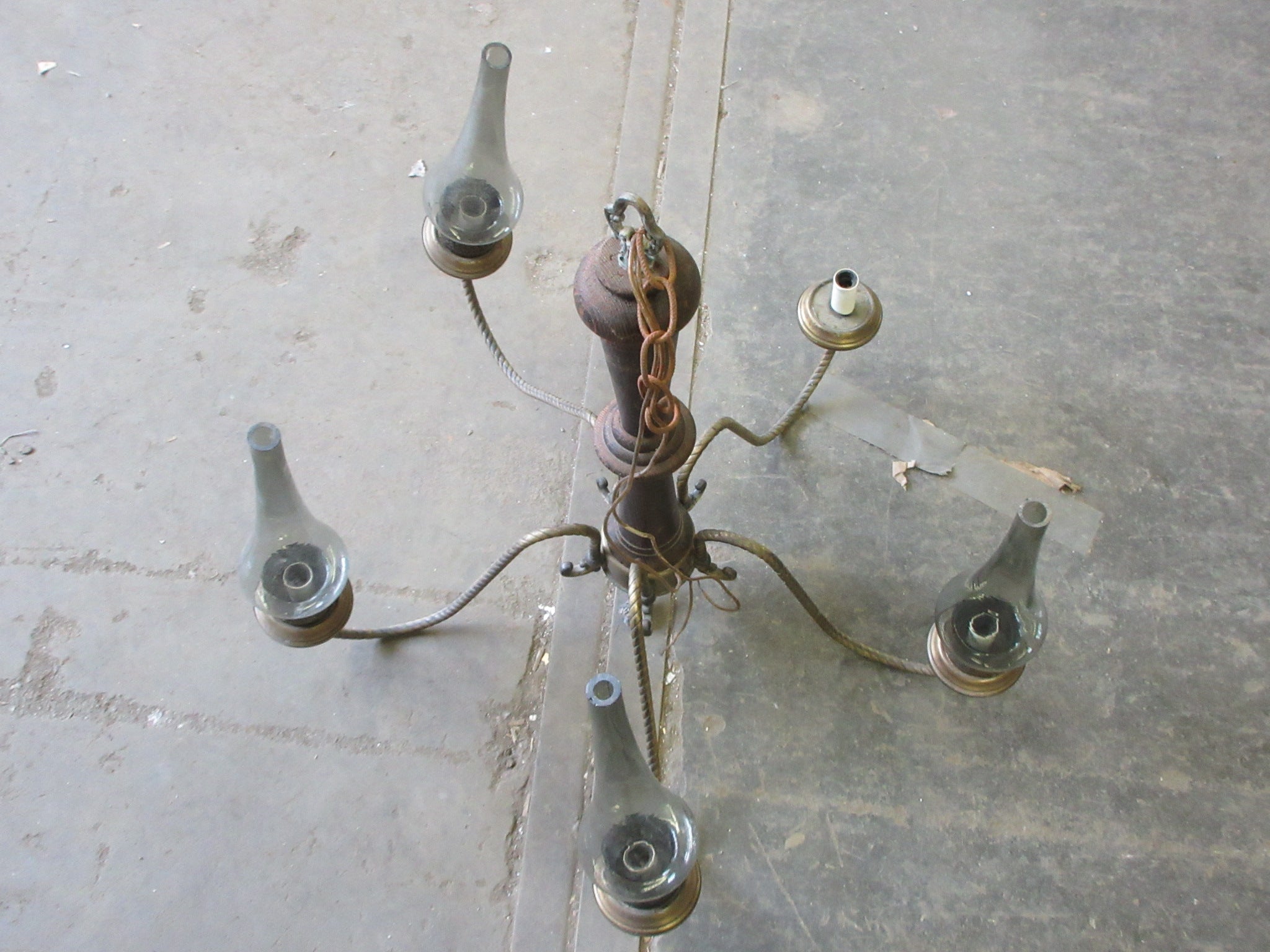Brass Colored Barley Twist Five Arm Chandelier with Shades