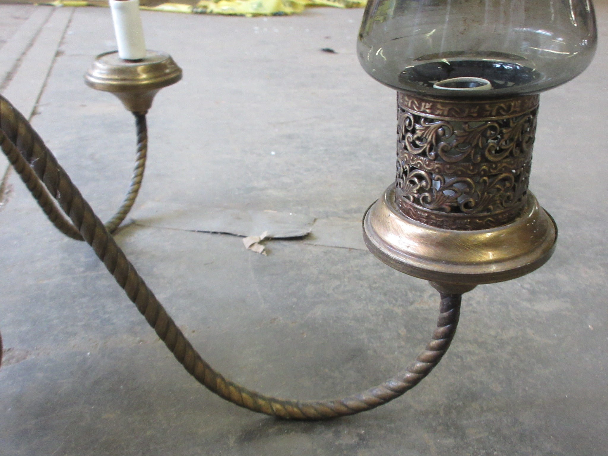 Brass Colored Barley Twist Five Arm Chandelier with Shades