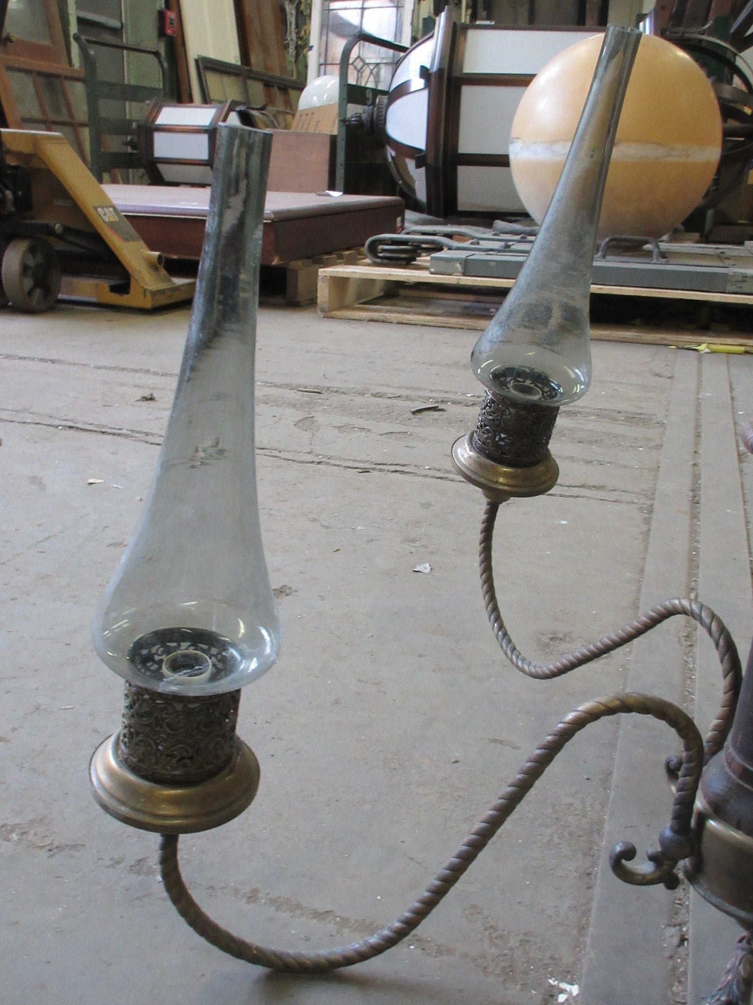 Brass Colored Barley Twist Five Arm Chandelier with Shades
