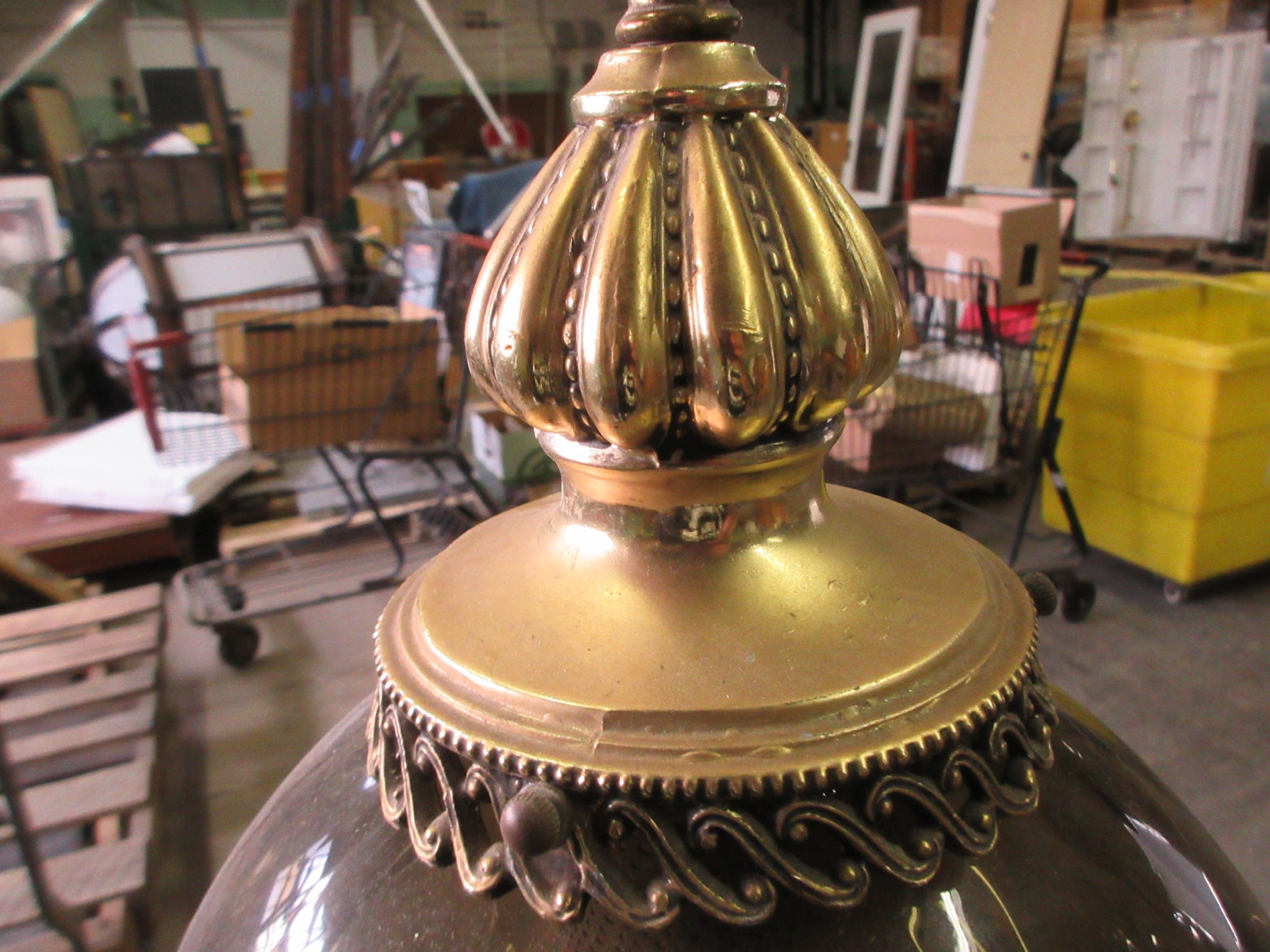 Vintage Hanging Swag Lamp with Smokey Glass Shade