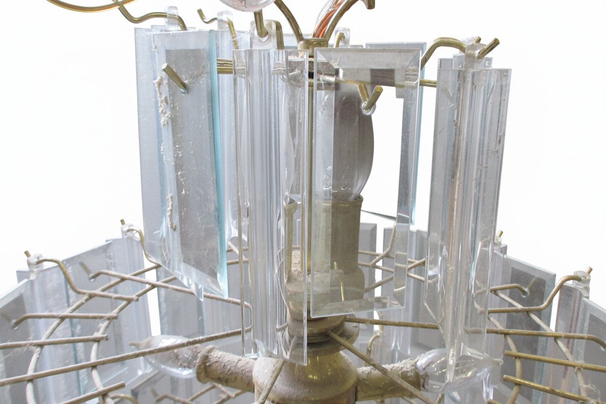 Mid-Century Modern Tiered Glass Prism Chandelier – AS IS – Missing Crystals