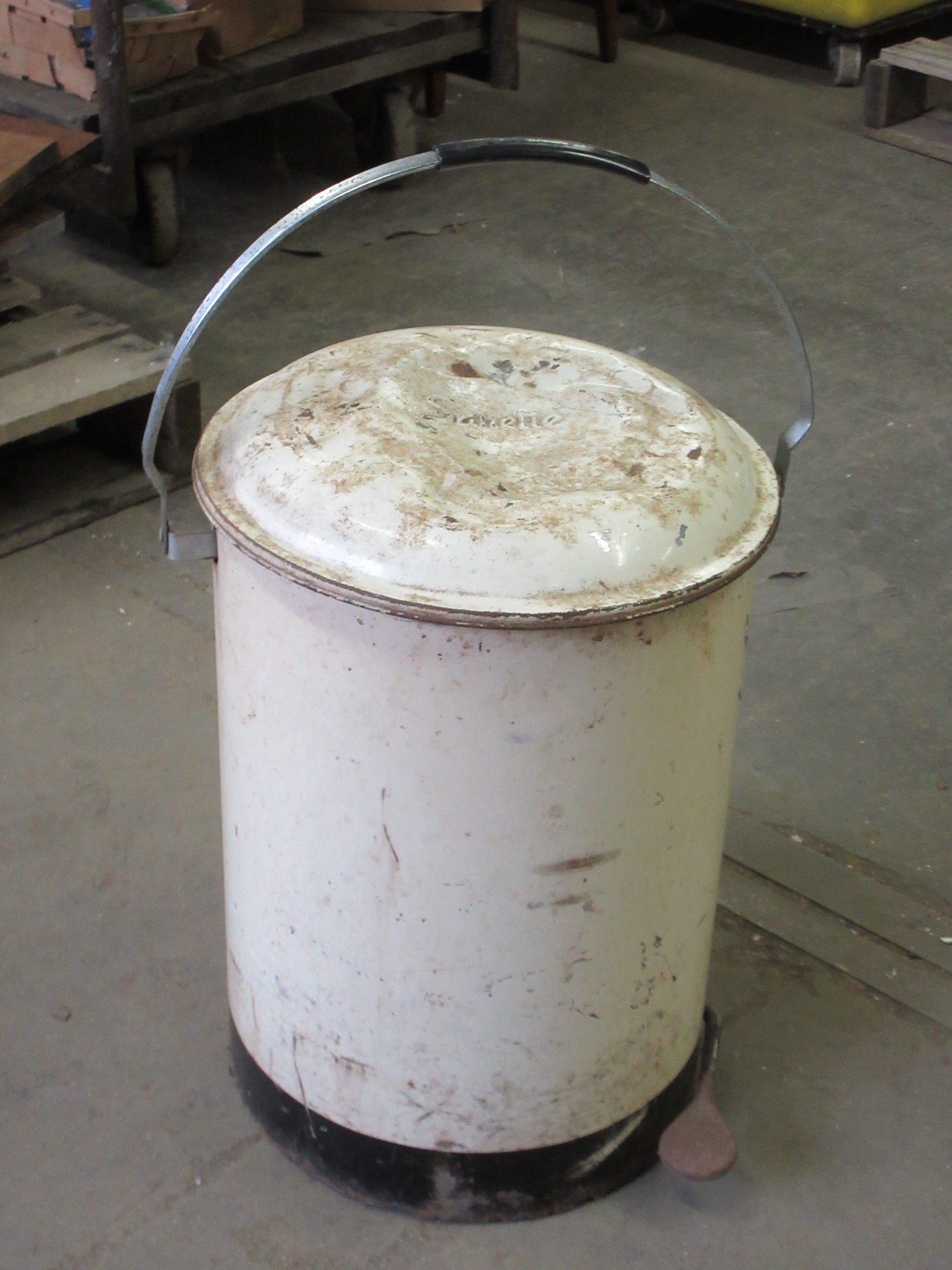 Vintage Sanette Industrial Trash Can with Handle