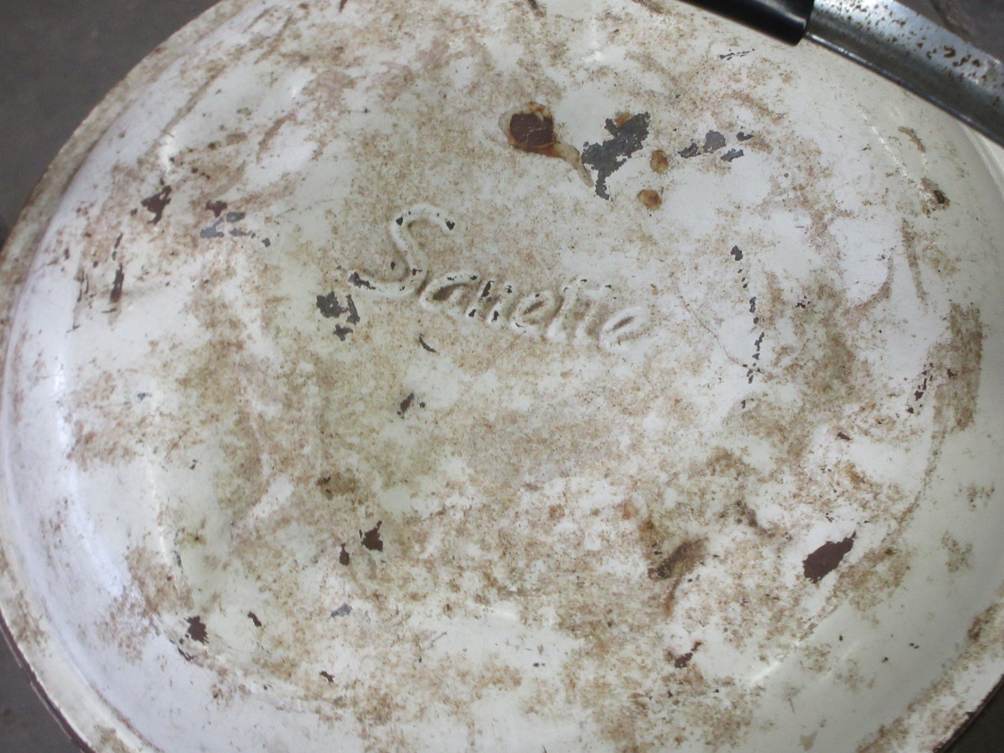 Vintage Sanette Industrial Trash Can with Handle