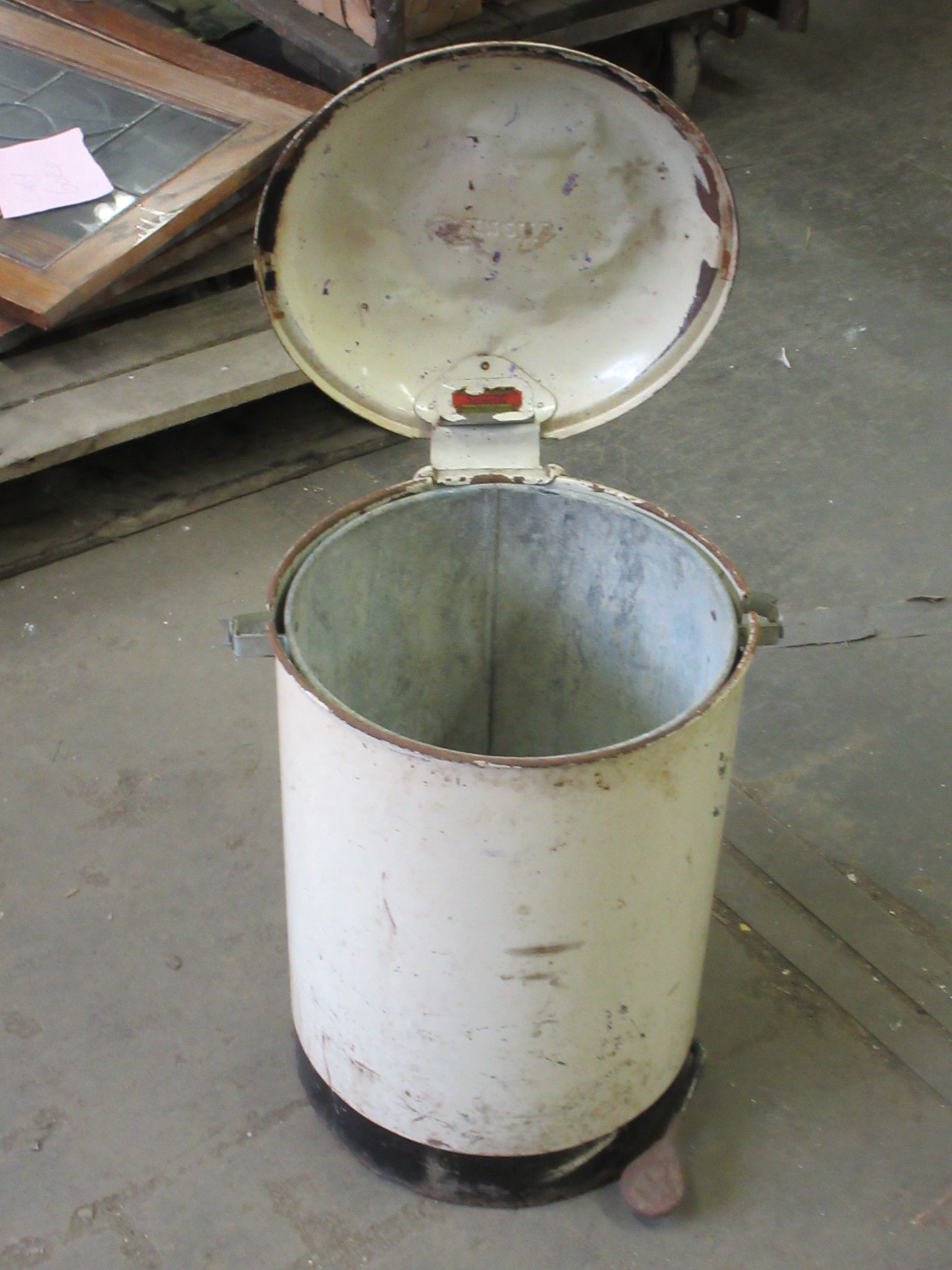 Vintage Sanette Industrial Trash Can with Handle