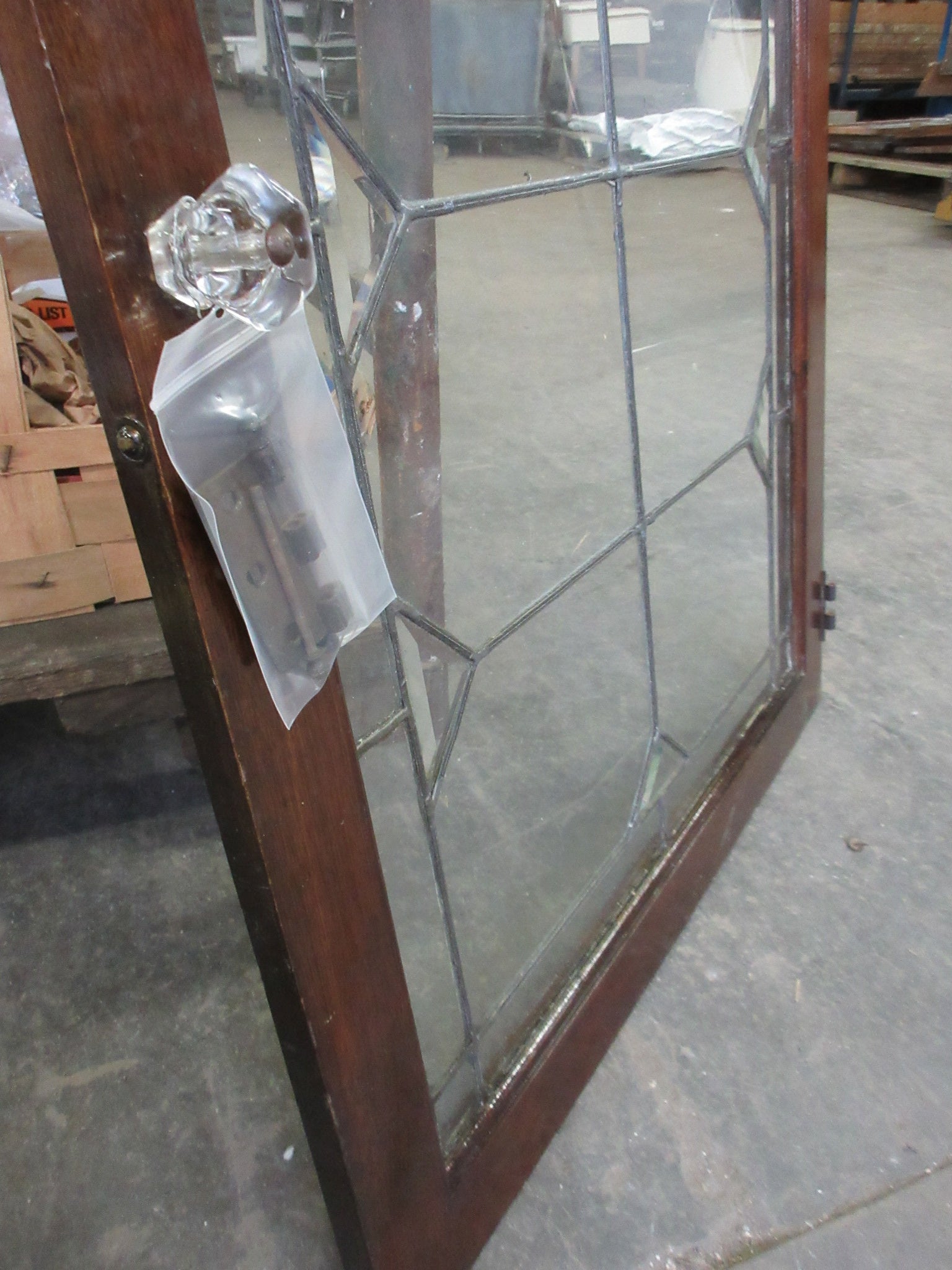 Pair of Leaded Glass Cabinet Doors with Glass Pulls (Set of Two)