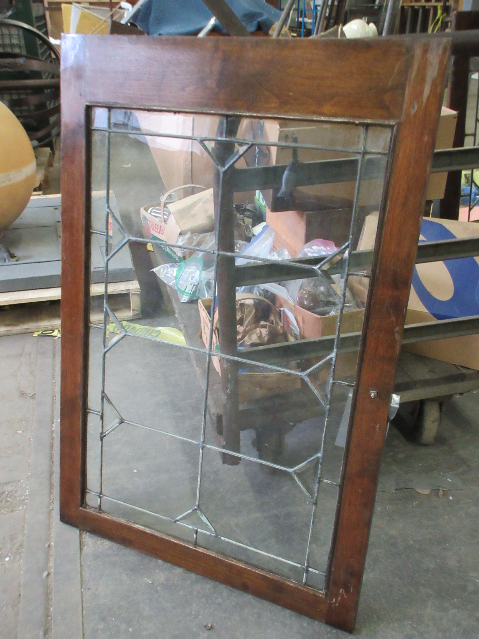 Pair of Leaded Glass Cabinet Doors with Glass Pulls (Set of Two)