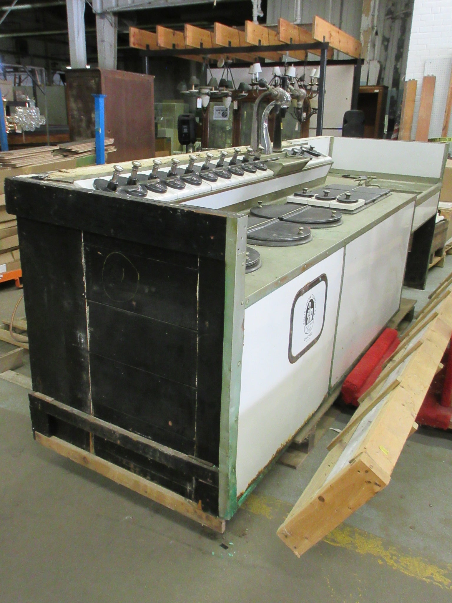 Vintage Knight Soda Fountain Counter w Virginia Marble Counter& Facade & Stool Seating (As Is)'