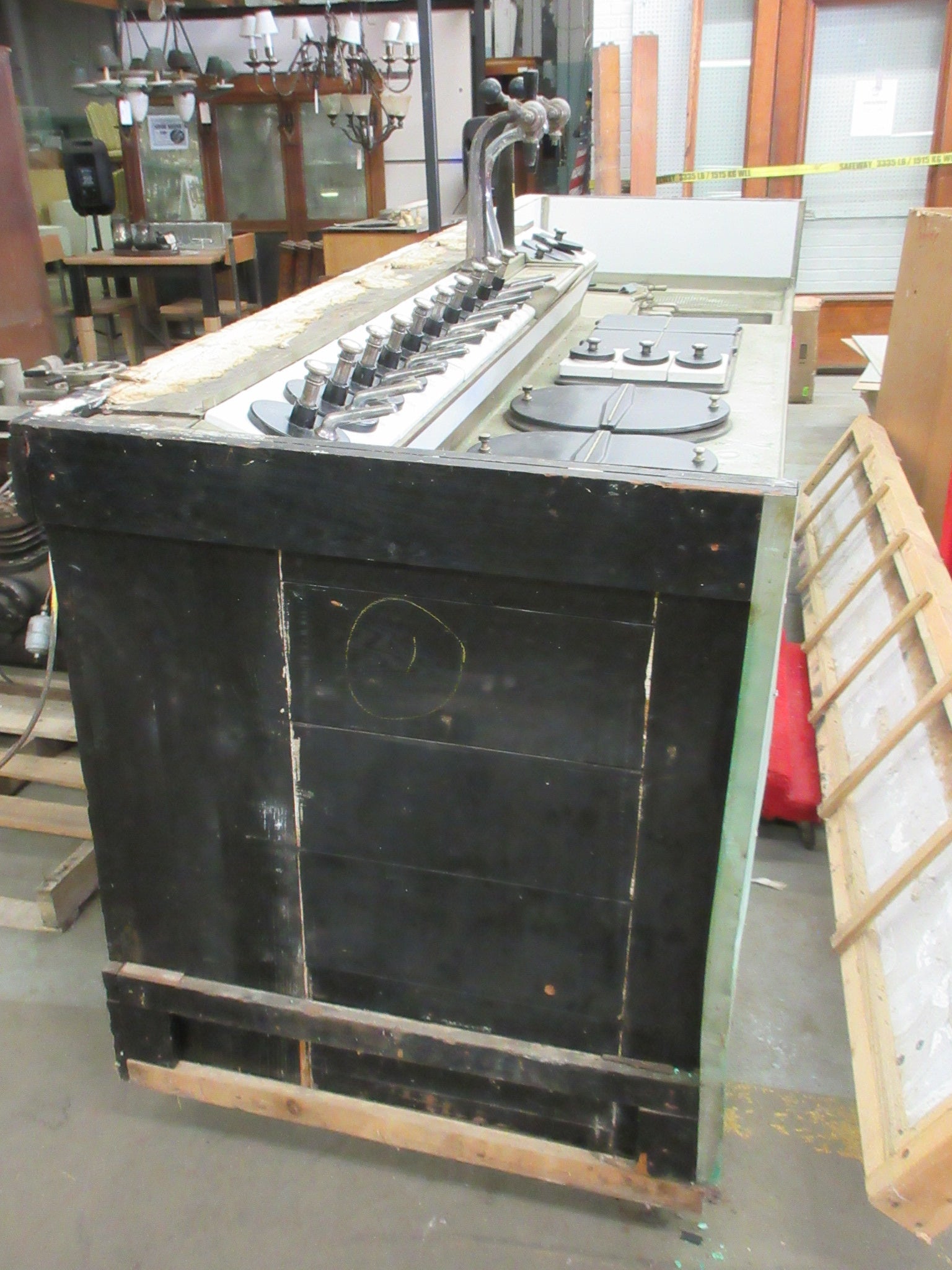Vintage Knight Soda Fountain Counter w Virginia Marble Counter& Facade & Stool Seating (As Is)'