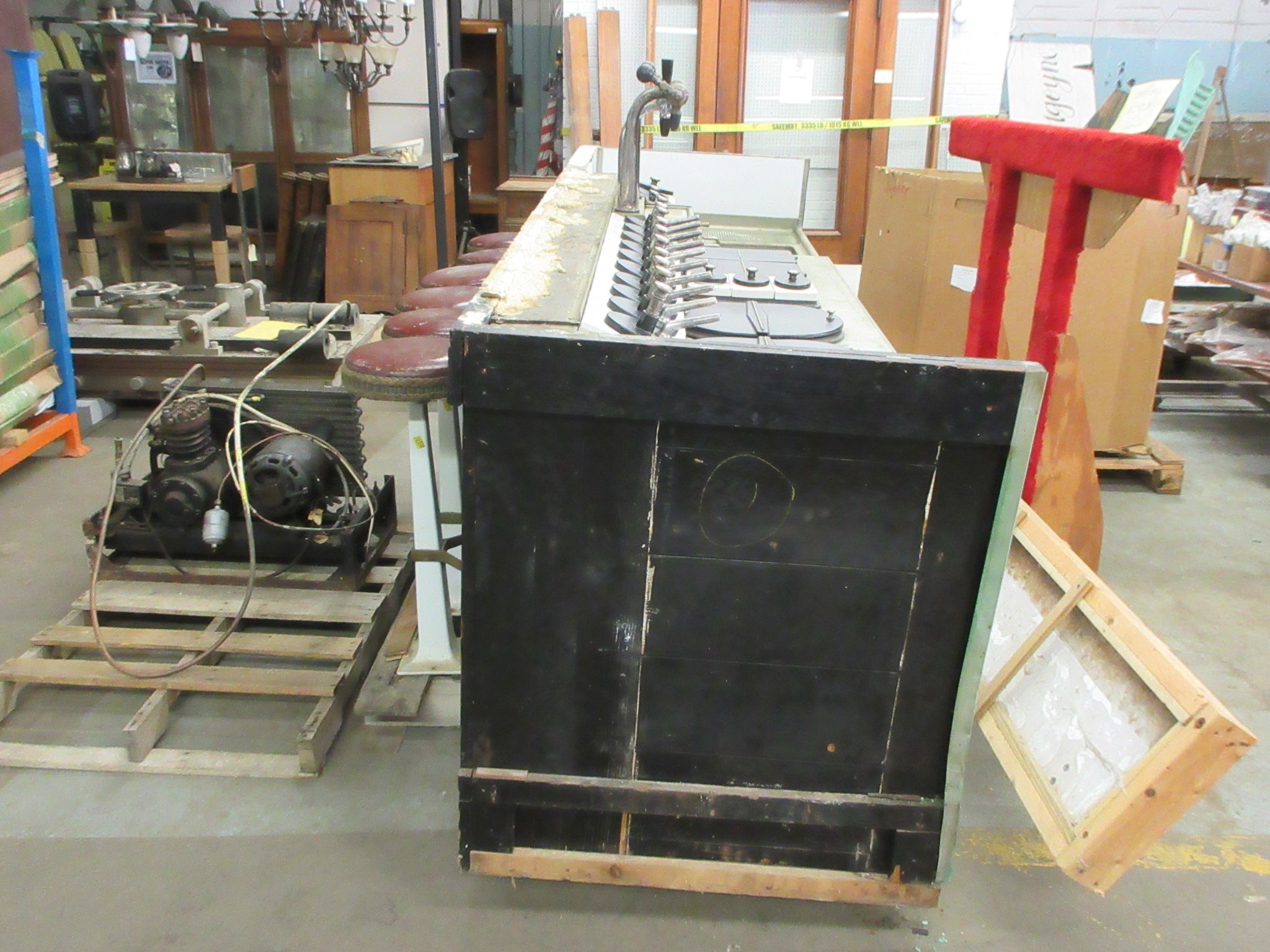 Vintage Knight Soda Fountain Counter w Virginia Marble Counter& Facade & Stool Seating (As Is)'