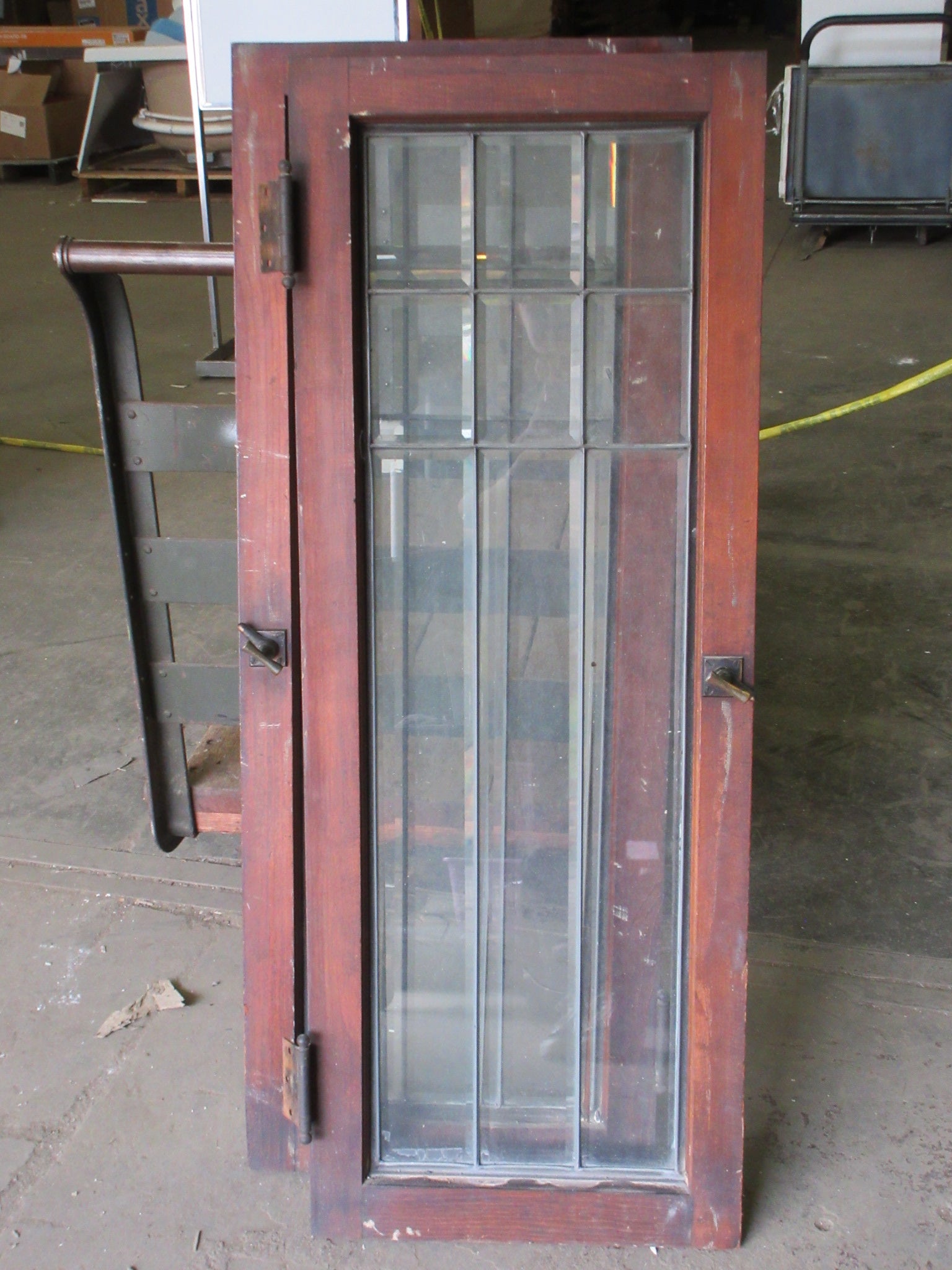Pair of Leaded Glass Cabinet Doors with Latches (Set of Two)