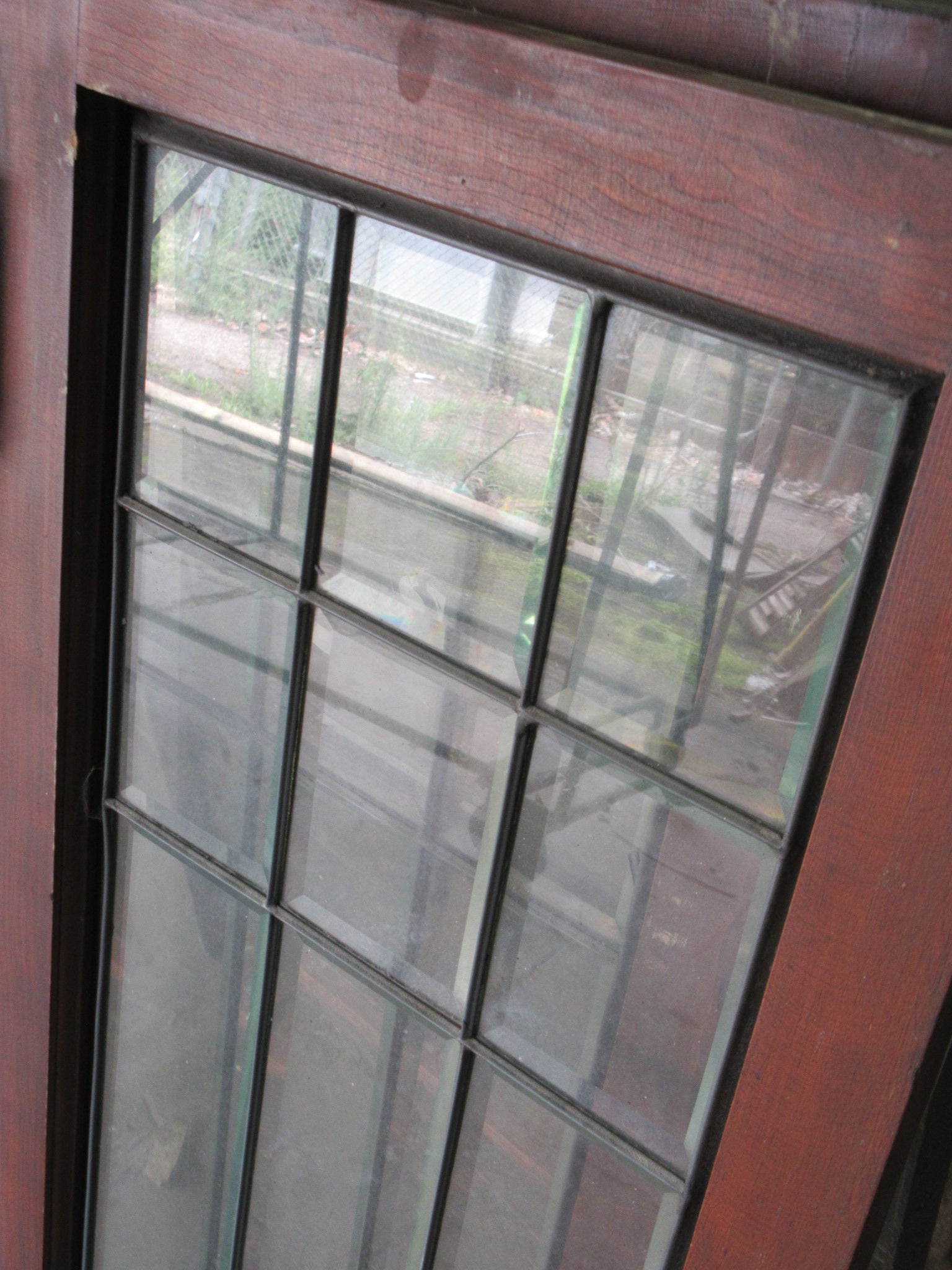 Pair of Leaded Glass Cabinet Doors with Latches (Set of Two)