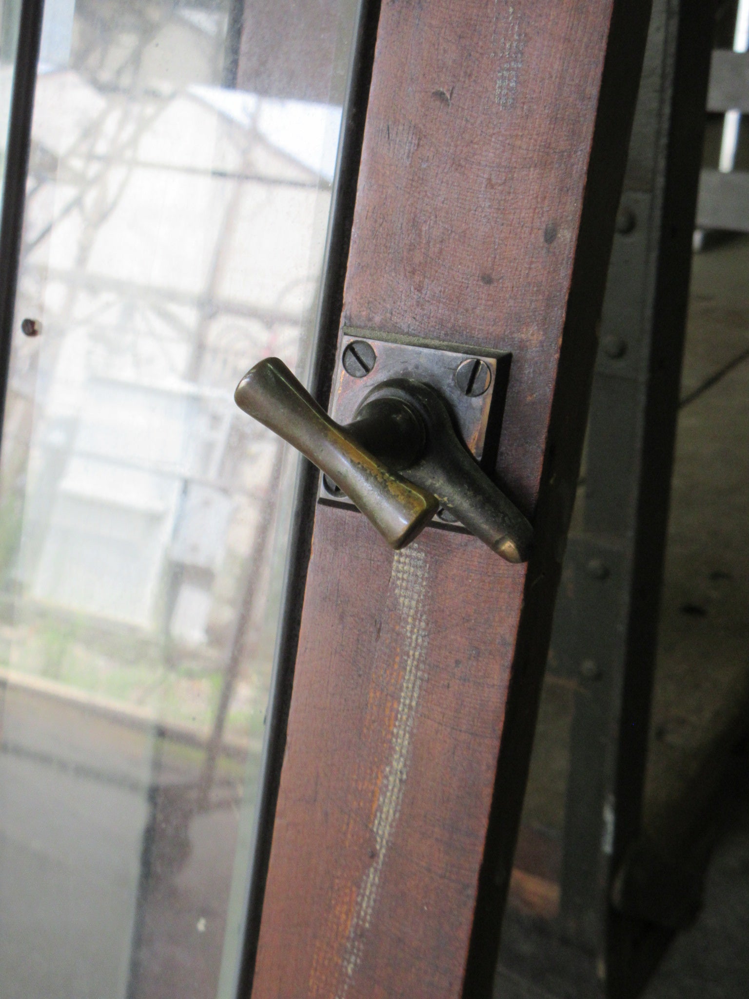 Pair of Leaded Glass Cabinet Doors with Latches (Set of Two)