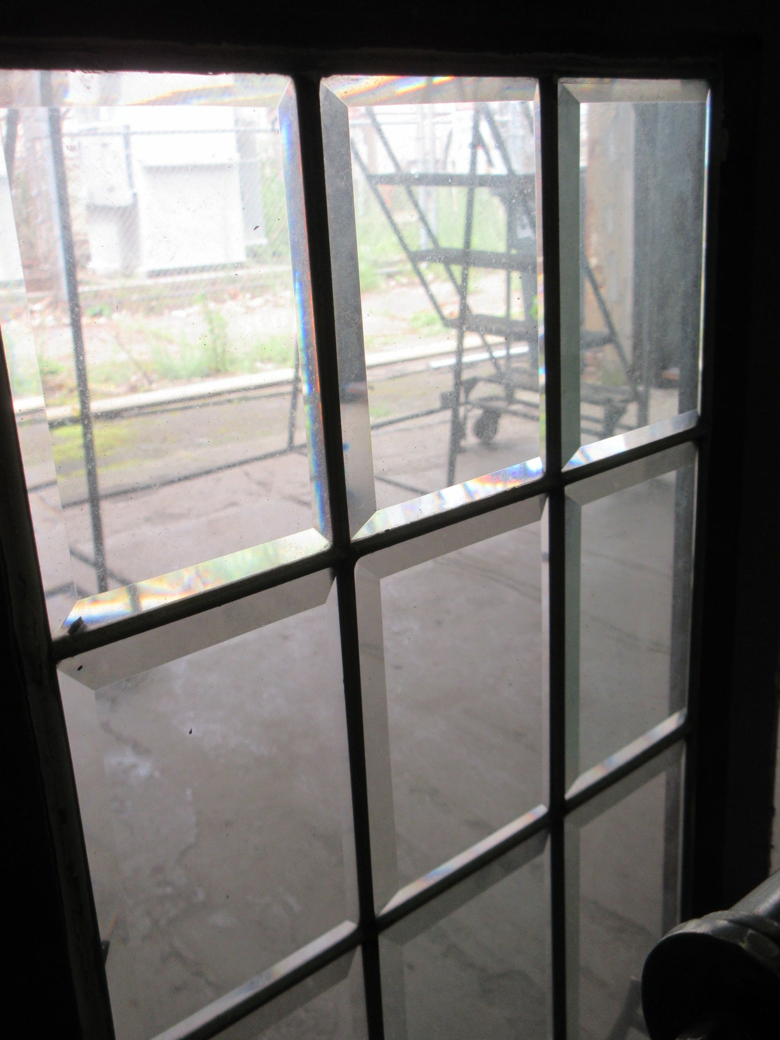 Pair of Leaded Glass Cabinet Doors with Latches (Set of Two)