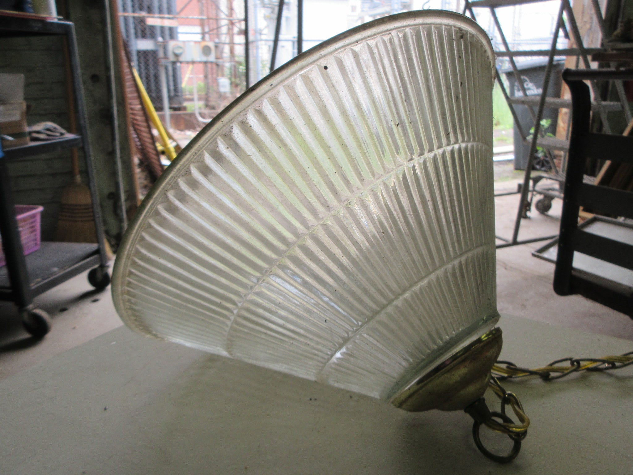 Retro Hanging Ribbed Glass Light Fixture