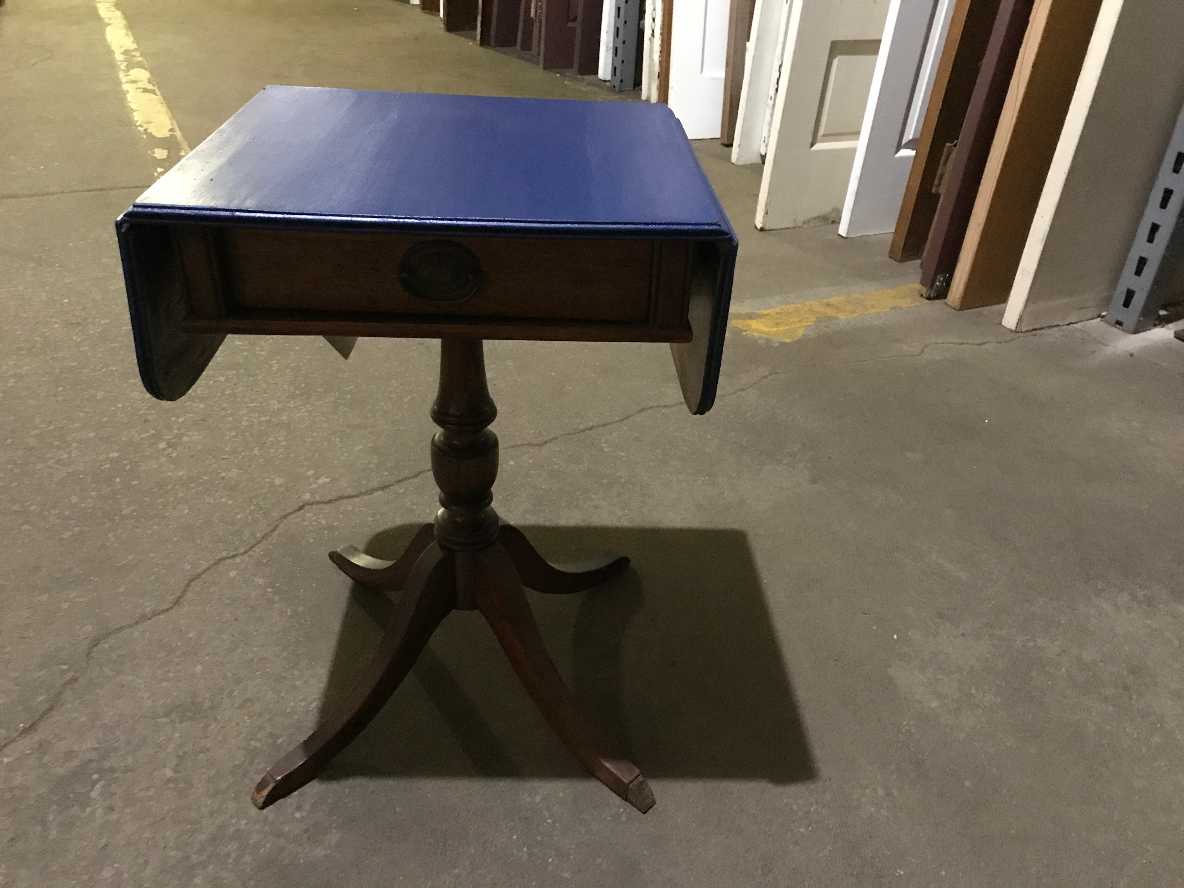 Small Wood Table with Pedestal Base and Hinged Drop Sides