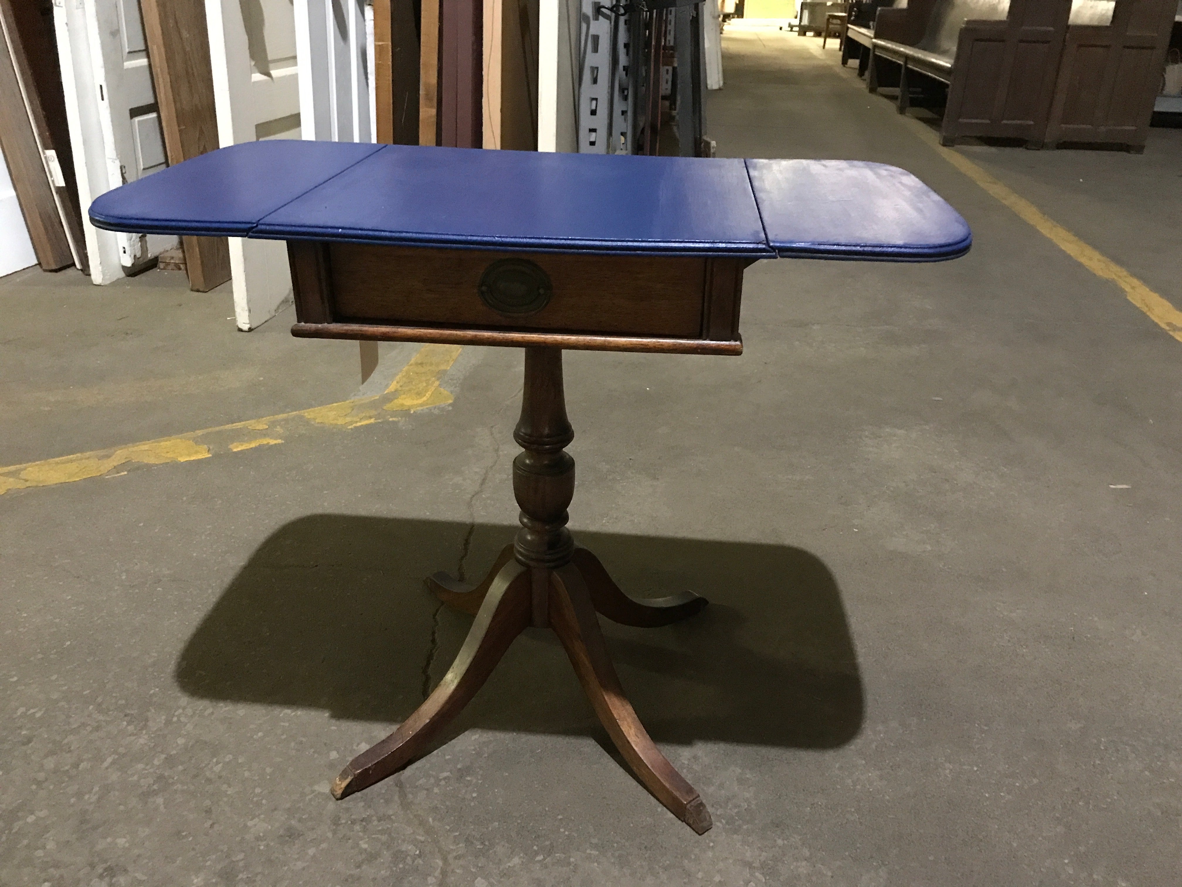Small Wood Table with Pedestal Base and Hinged Drop Sides