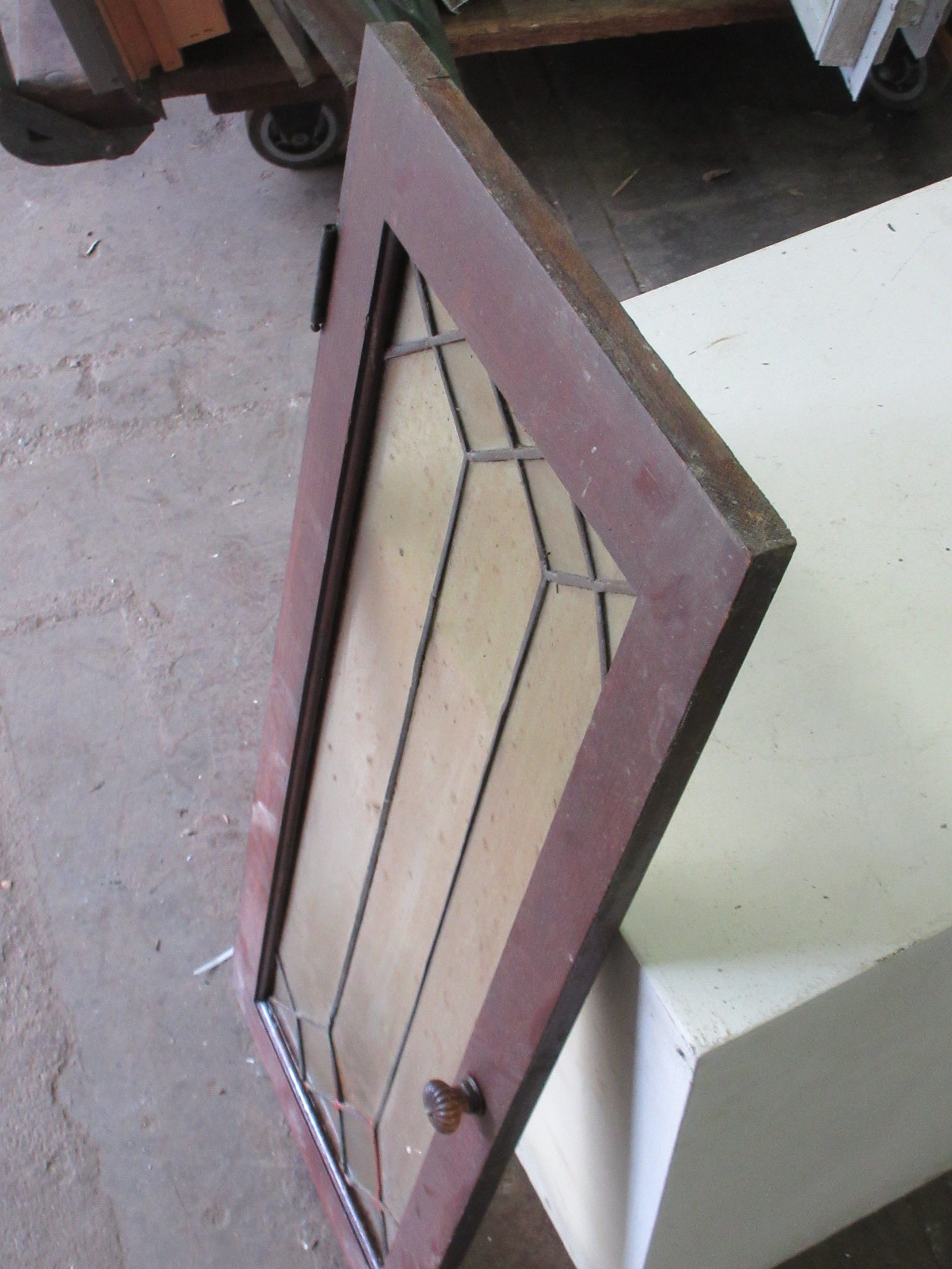 Leaded Glass Cabinet Door with Glass Knob