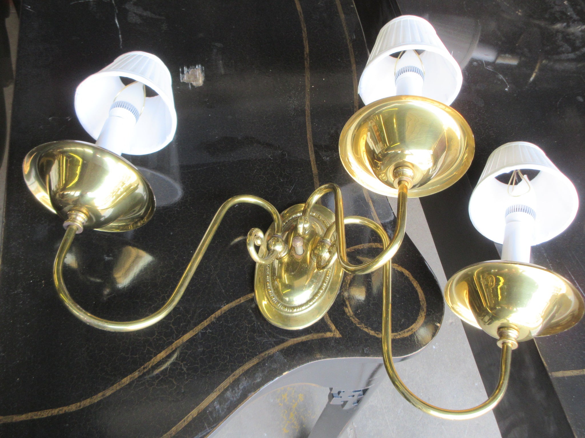 Polished Brass Three Arm Wall Mount Light Fixture