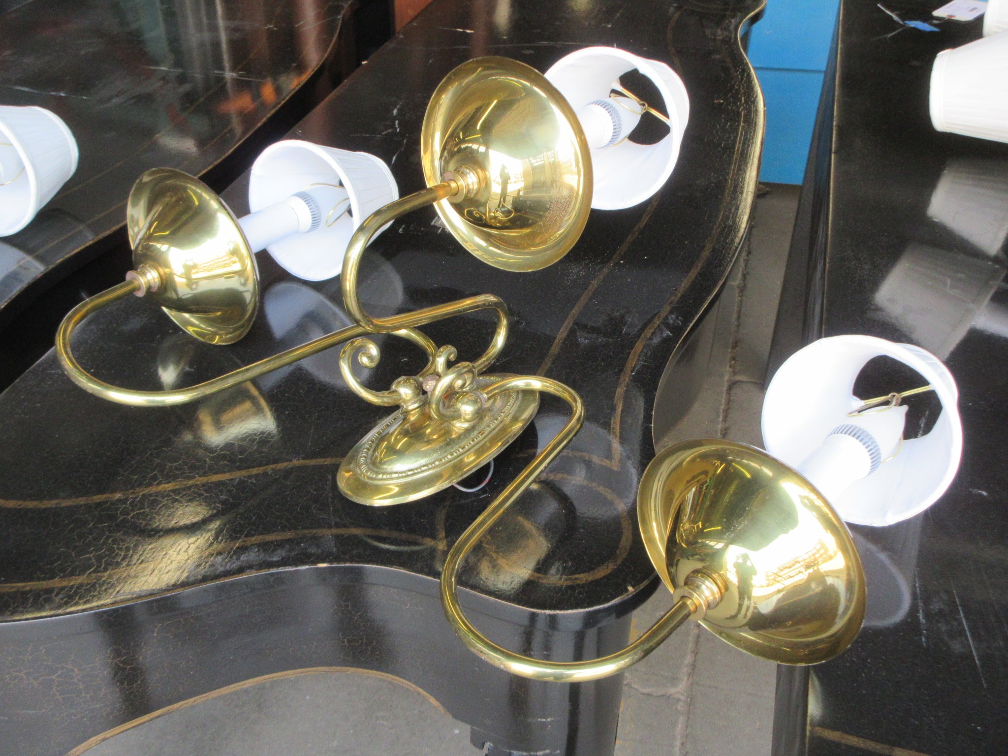 Polished Brass Three Arm Wall Mount Light Fixture