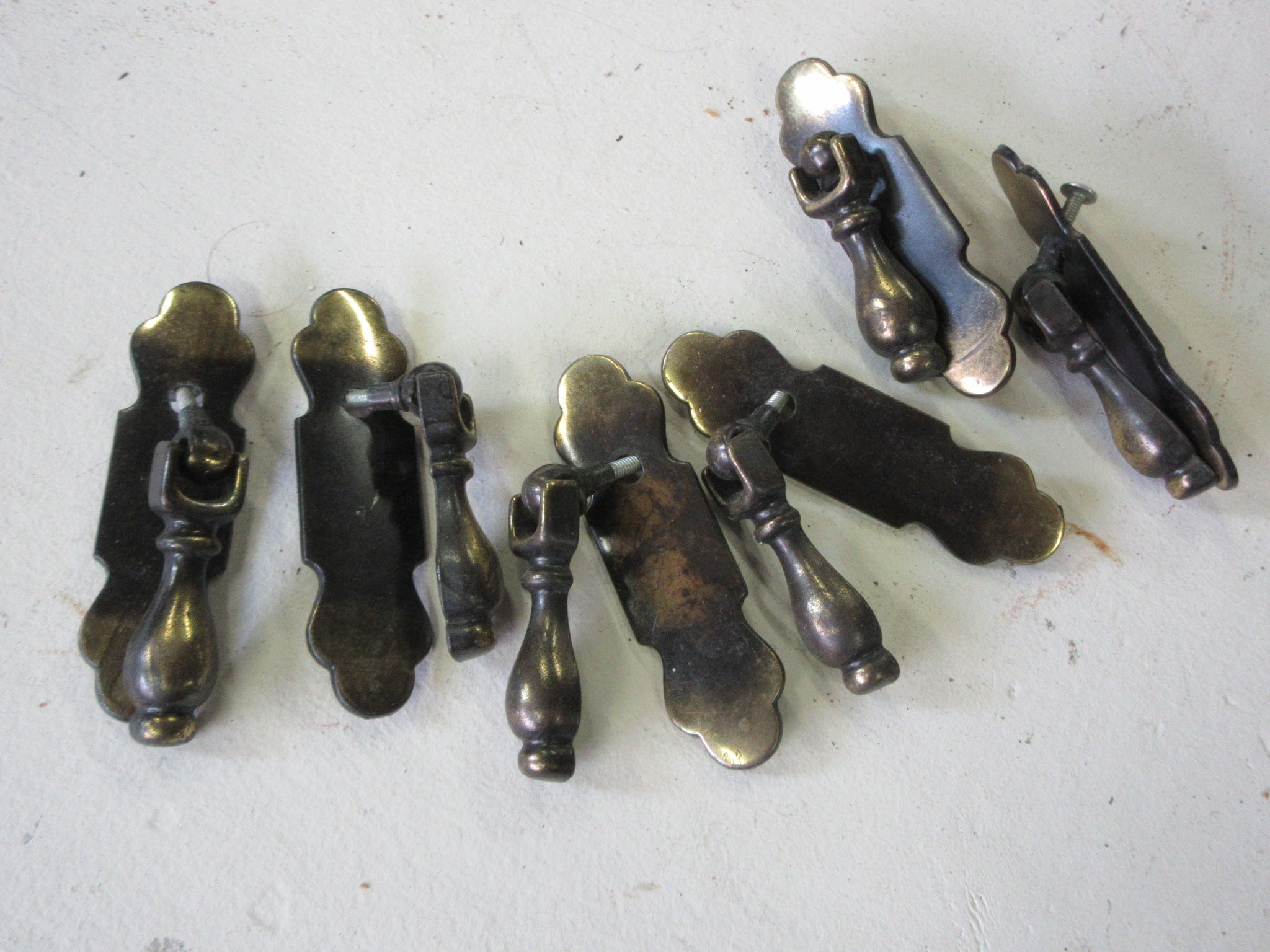 Vintage Brass Pendant Drop Pull with Backplate (Set of Six)