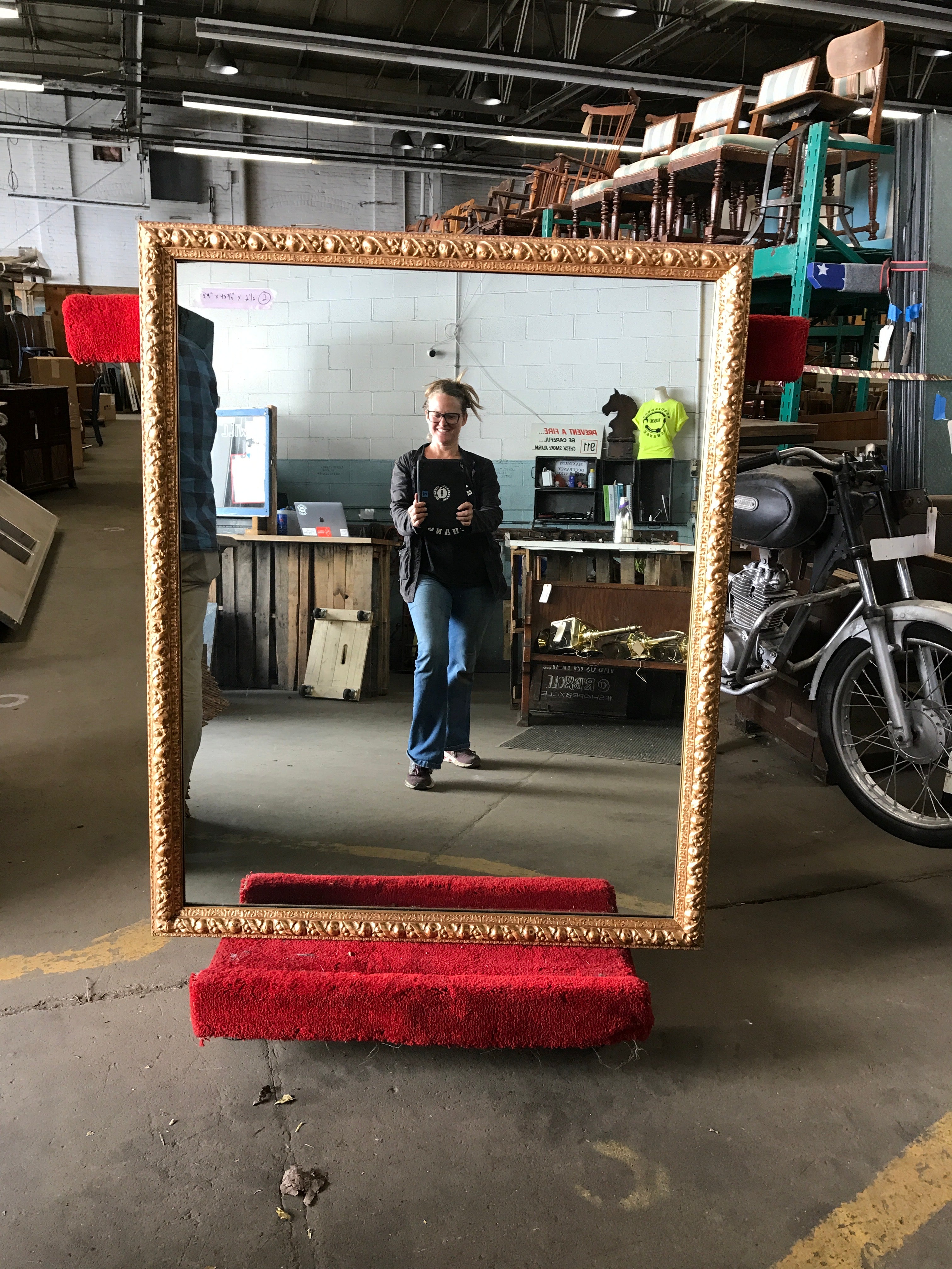 Oversized Mirror w/Gold Framed w/ Detailed Relief