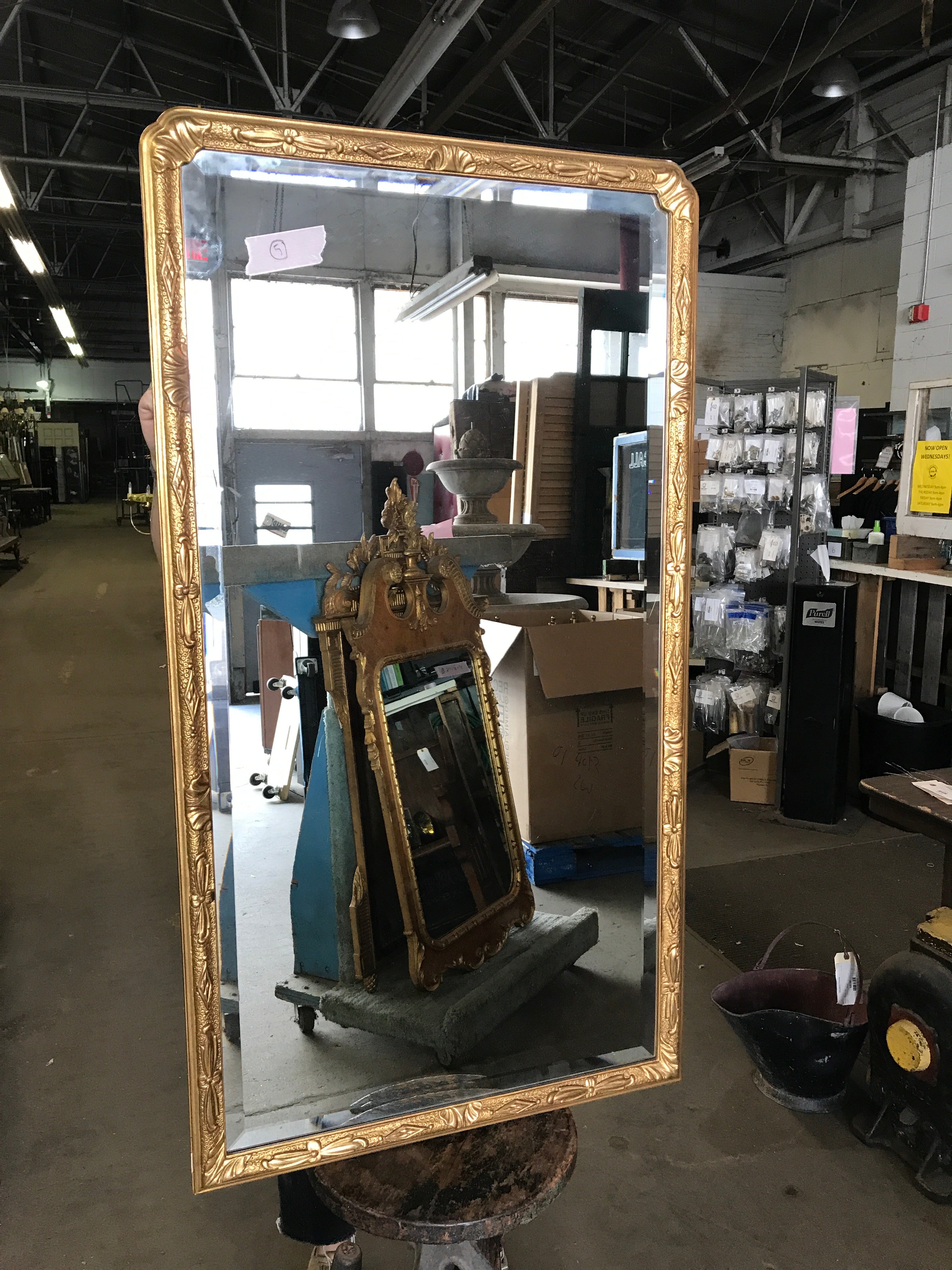 Queen Anne Carved Frame Mirror w Beveled Glass