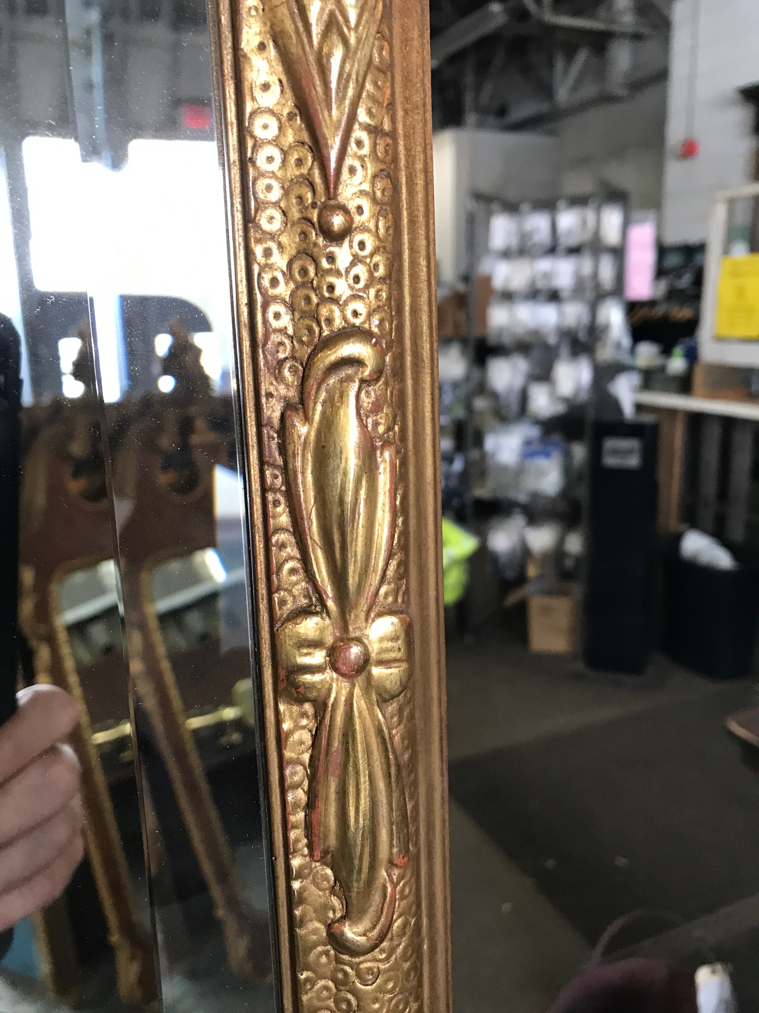 Queen Anne Carved Frame Mirror w Beveled Glass