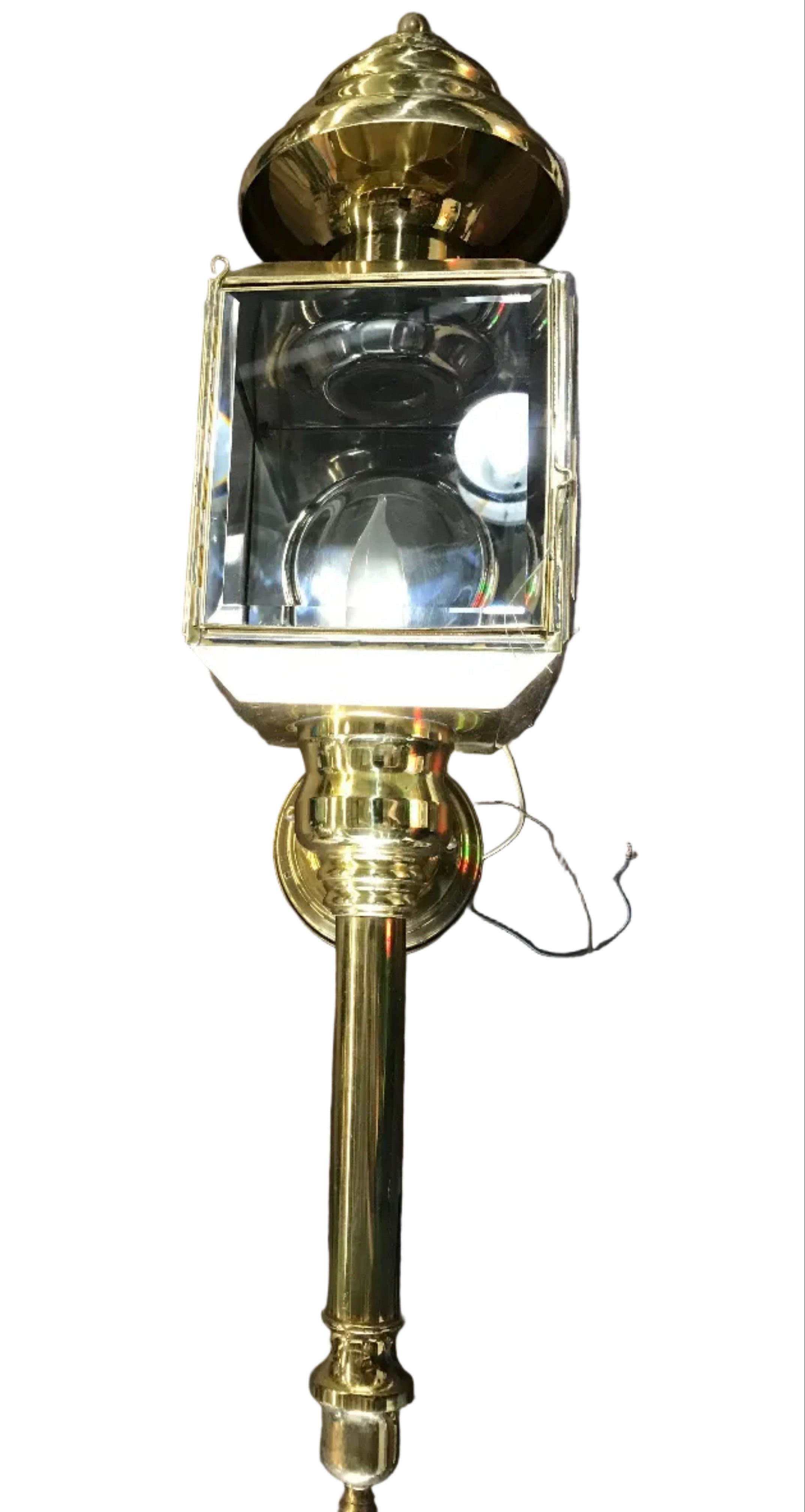 Vintage Brass Wall Lantern Light Fixture – Glass Paneled Post-Style (39" H x 8" W)