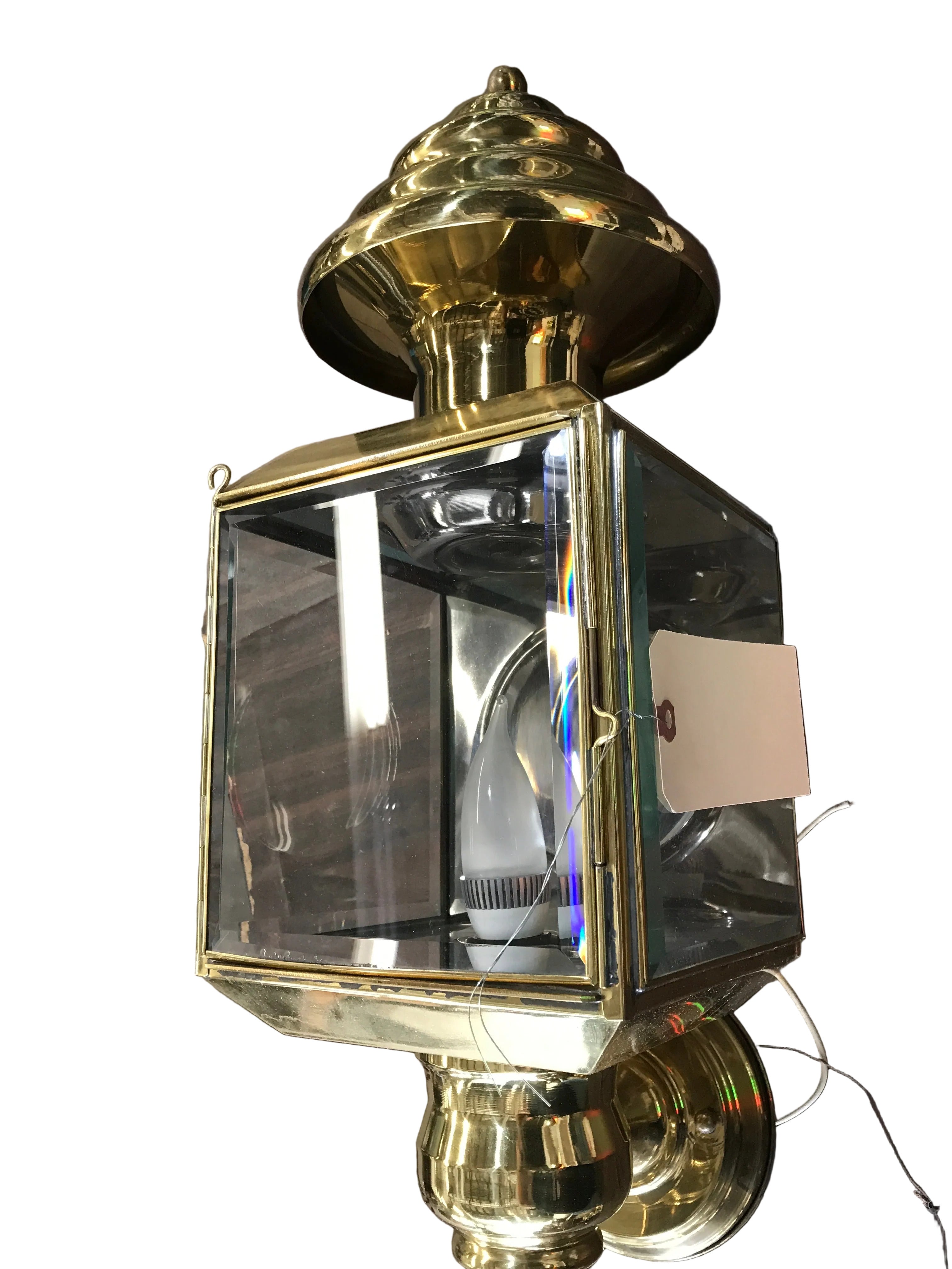 Vintage Brass Wall Lantern Light Fixture – Glass Paneled Post-Style (39" H x 8" W)