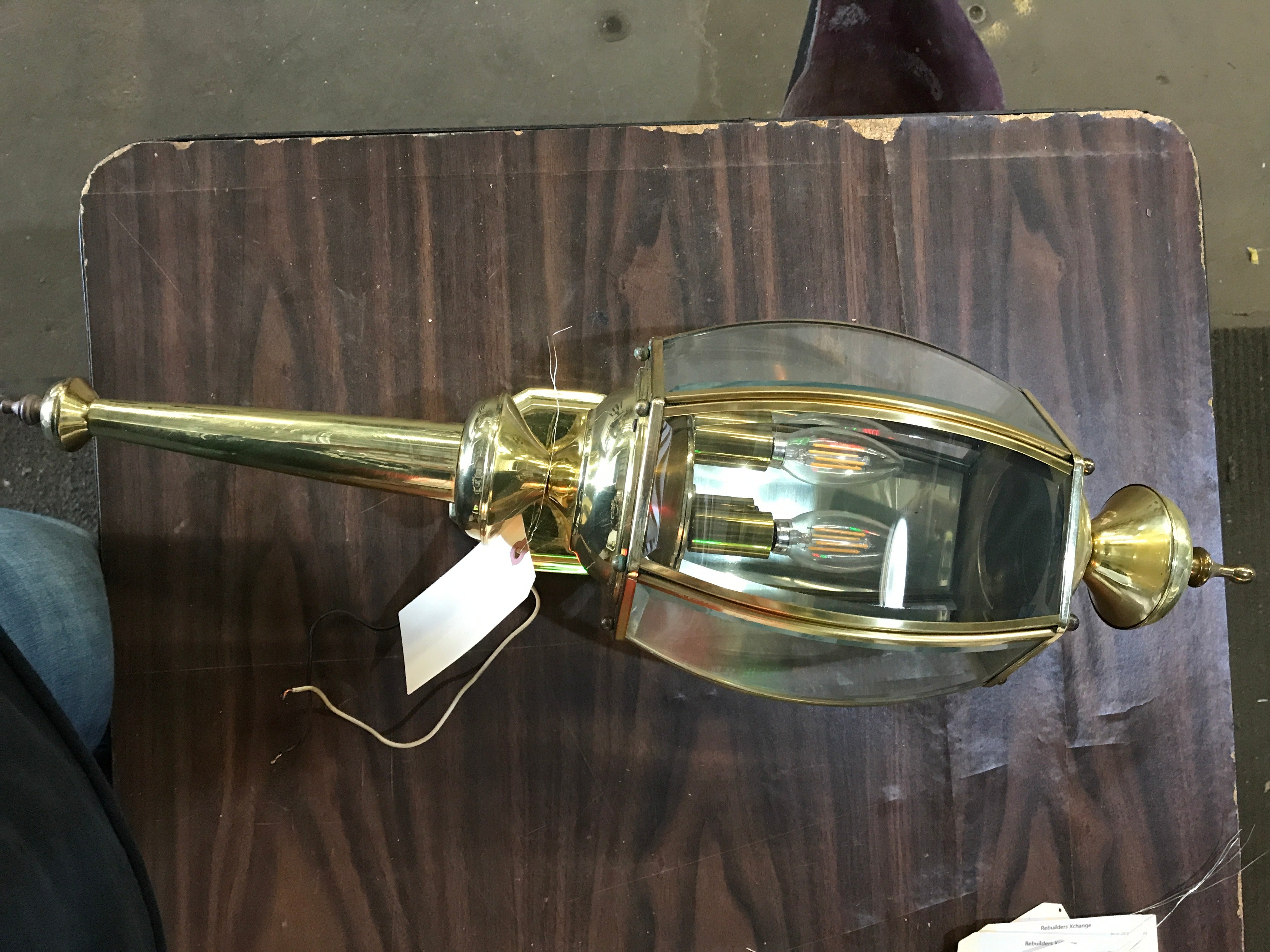 Hexagonal Brass Carriage Light w Rounded Glass