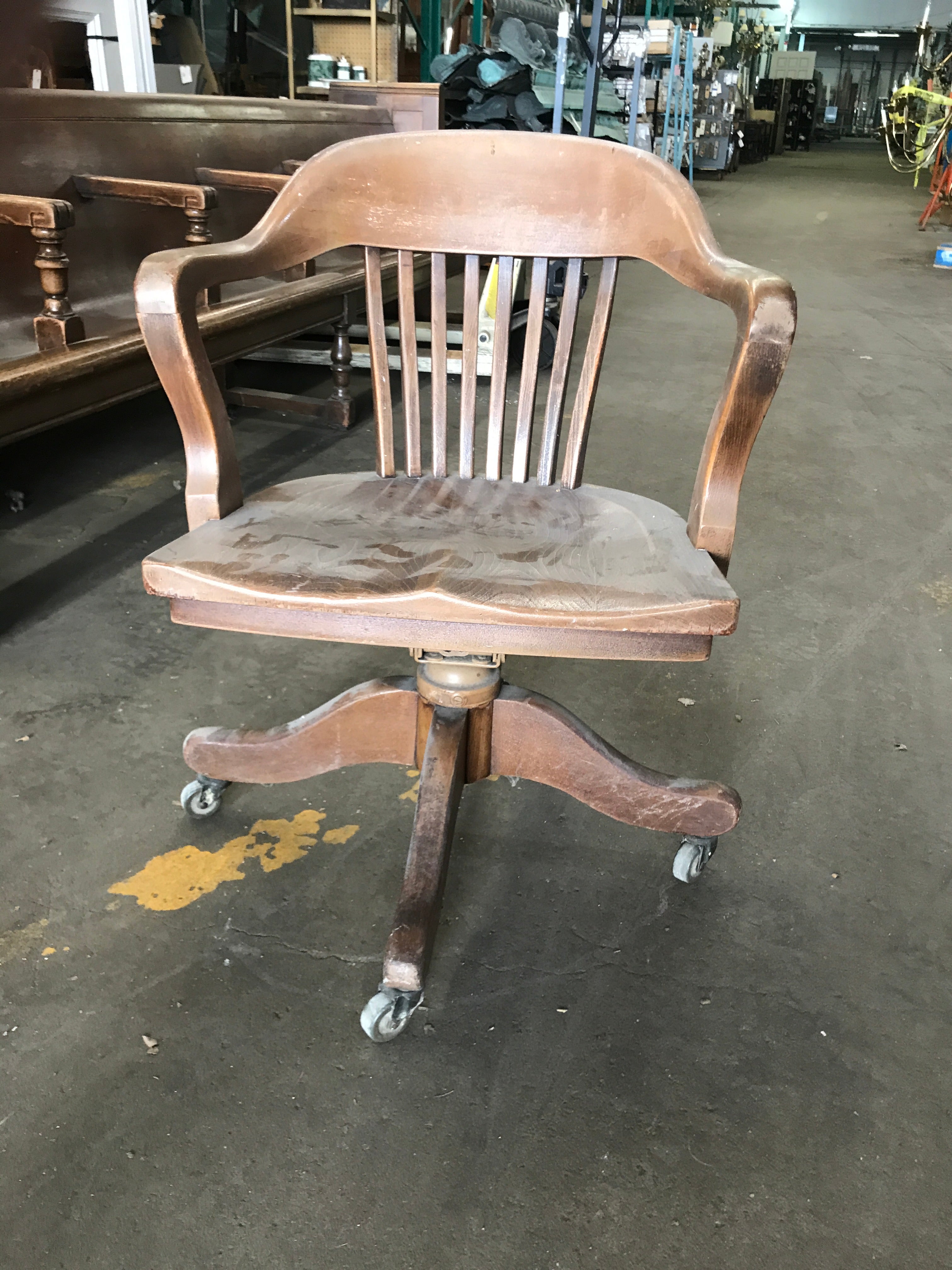 Vintage Wood Office Chair with Casters
