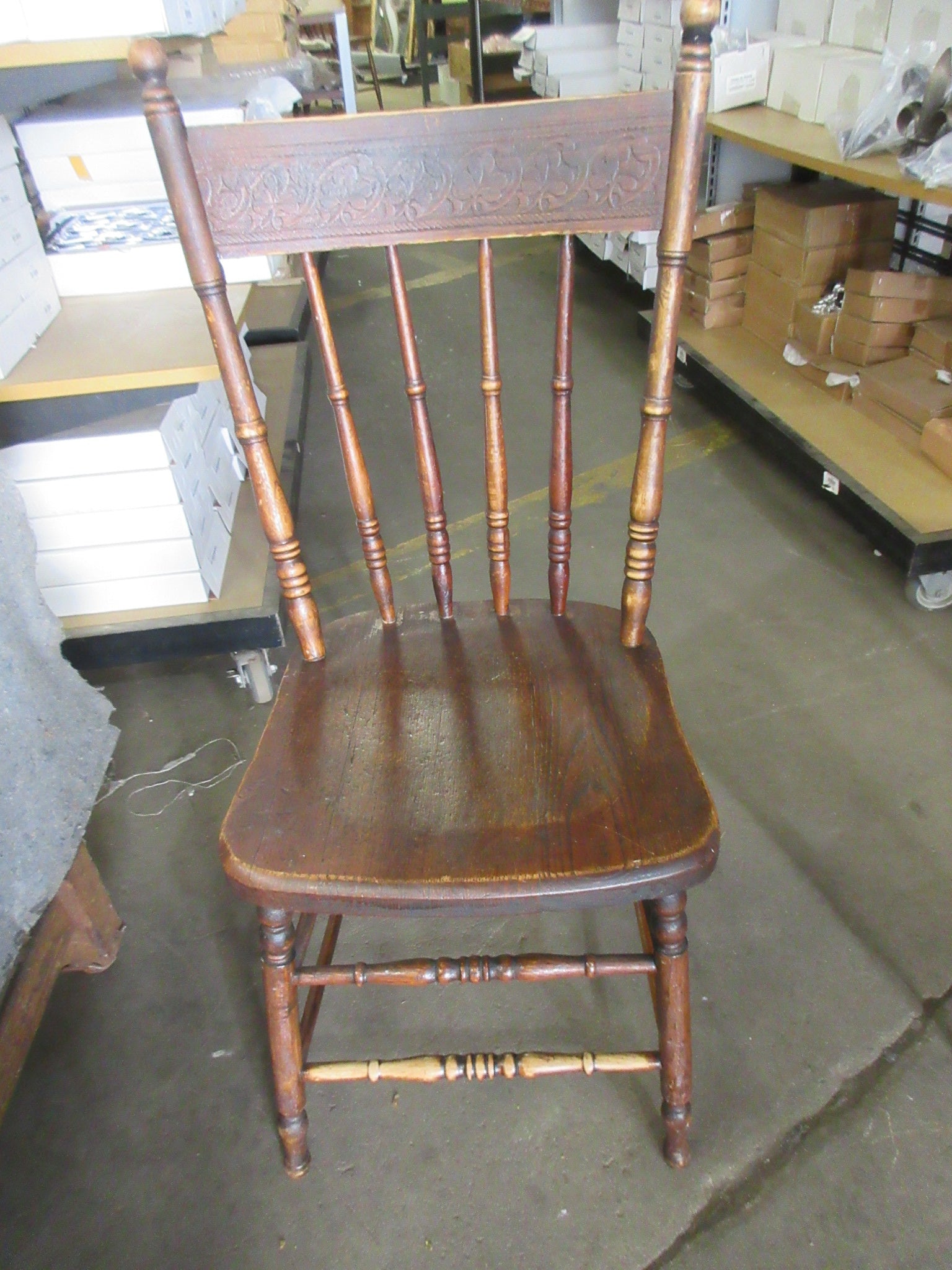 Vintage Wood Dining Chair with Carved Design