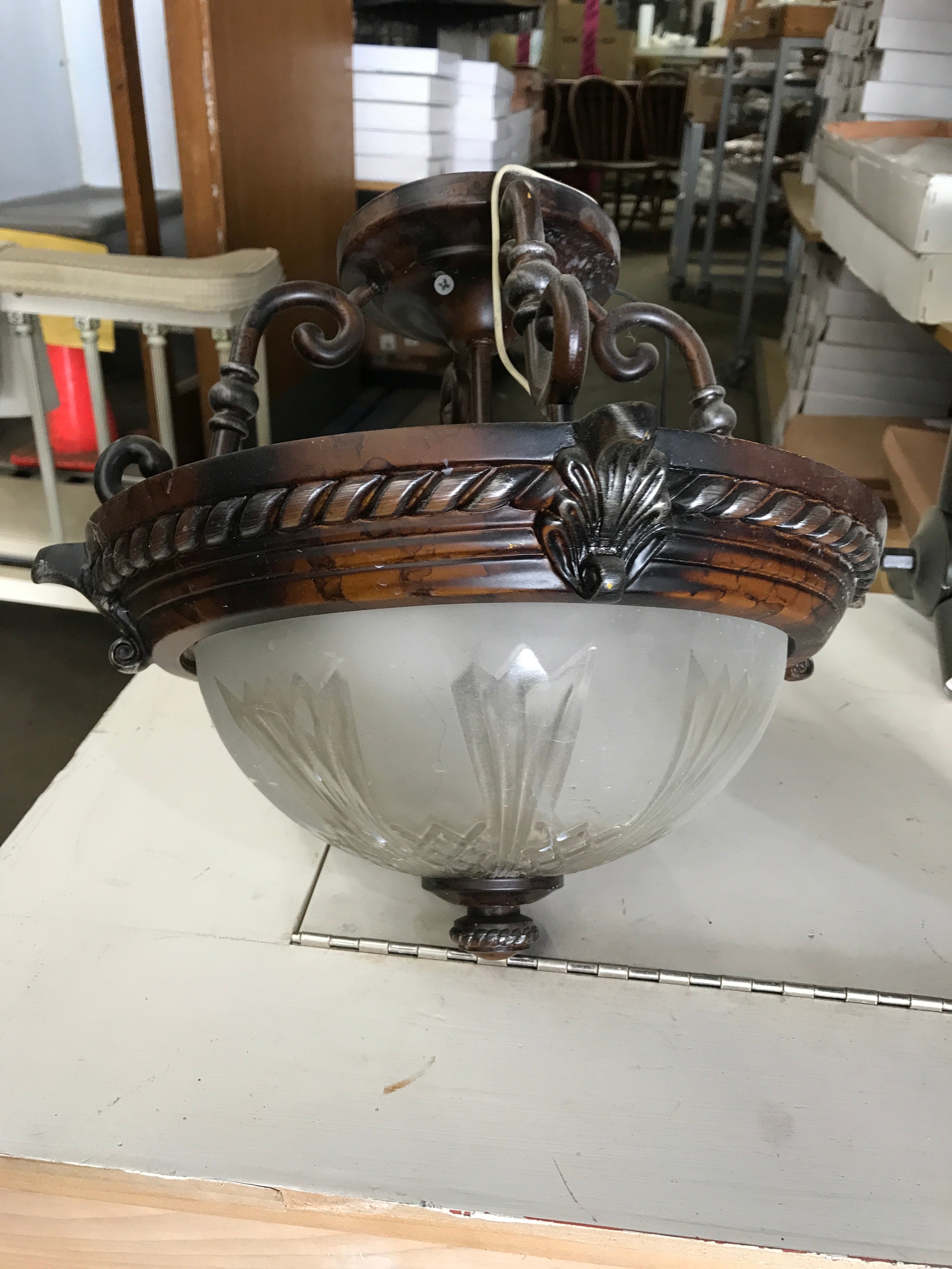 Flush Mount Light Fixture Etched Glass Dome