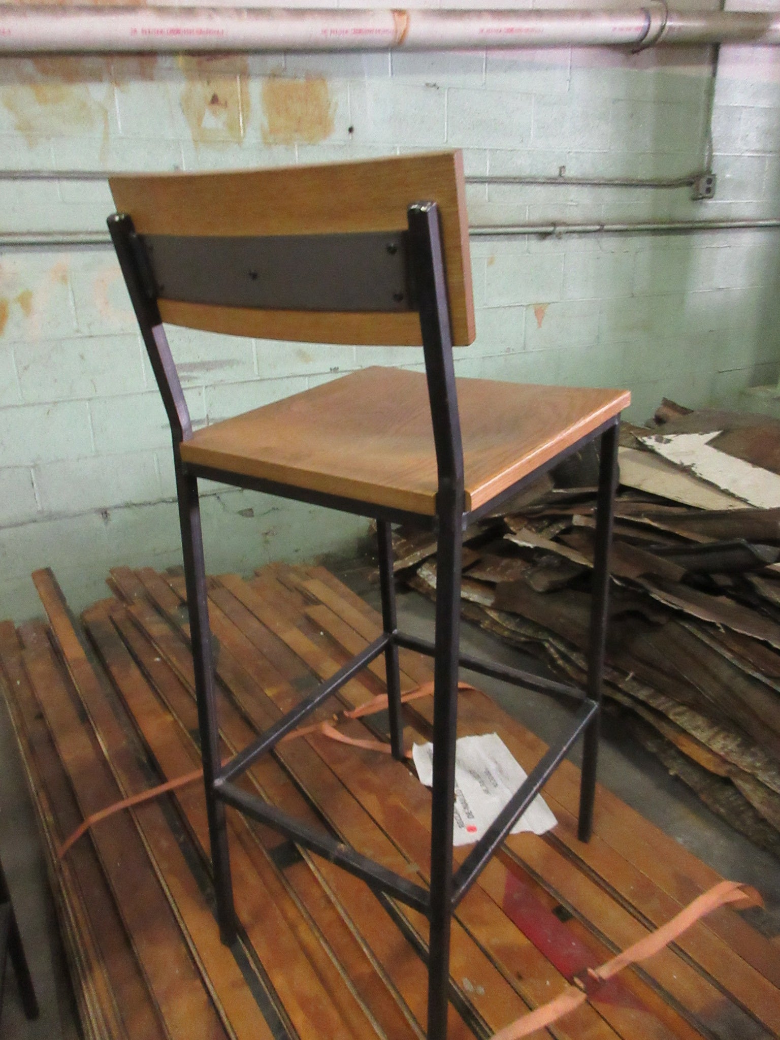 Restaurant Chair- Bar Height Metal Base Wood Seat and Back
